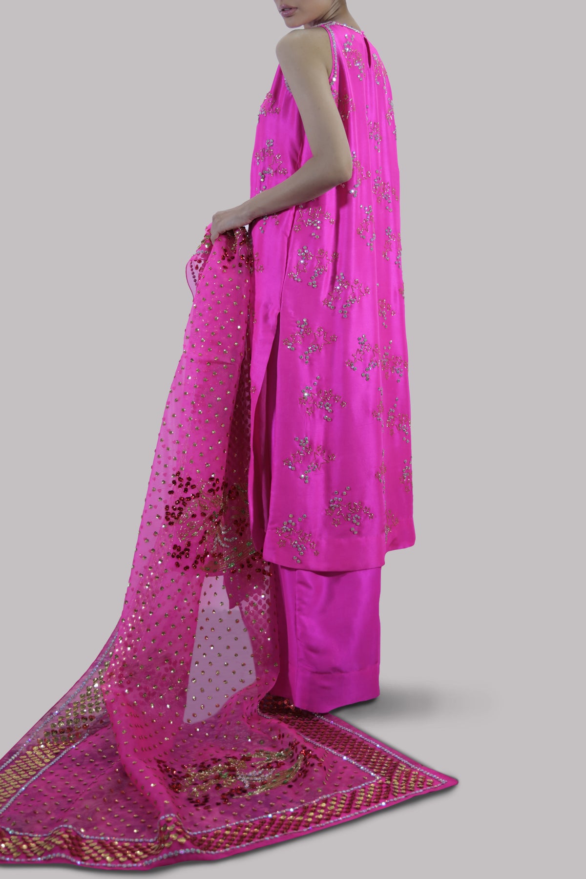 Diva Pink Embellished Raw Silk Set
