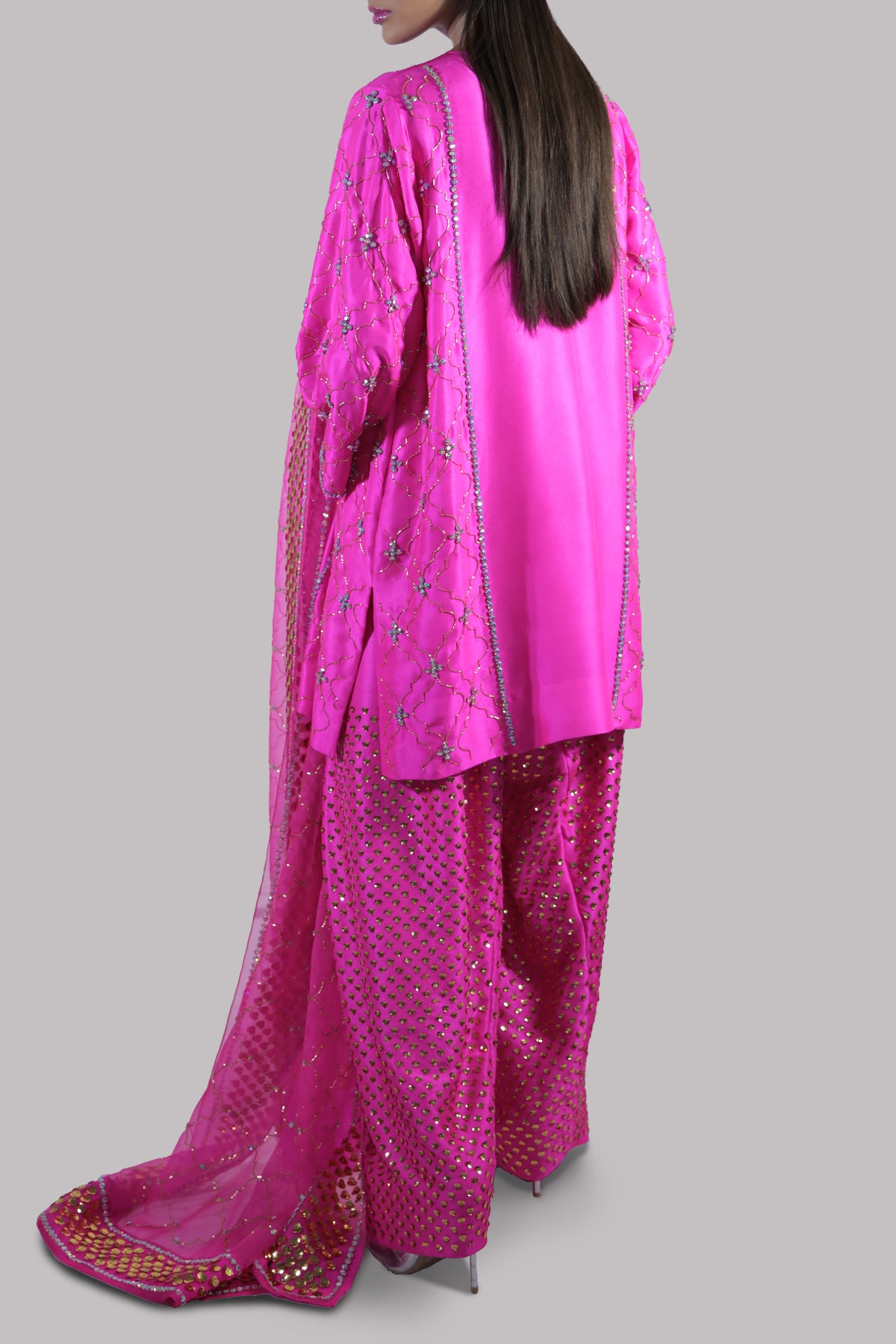 Diva Pink Embellished Raw Silk Set