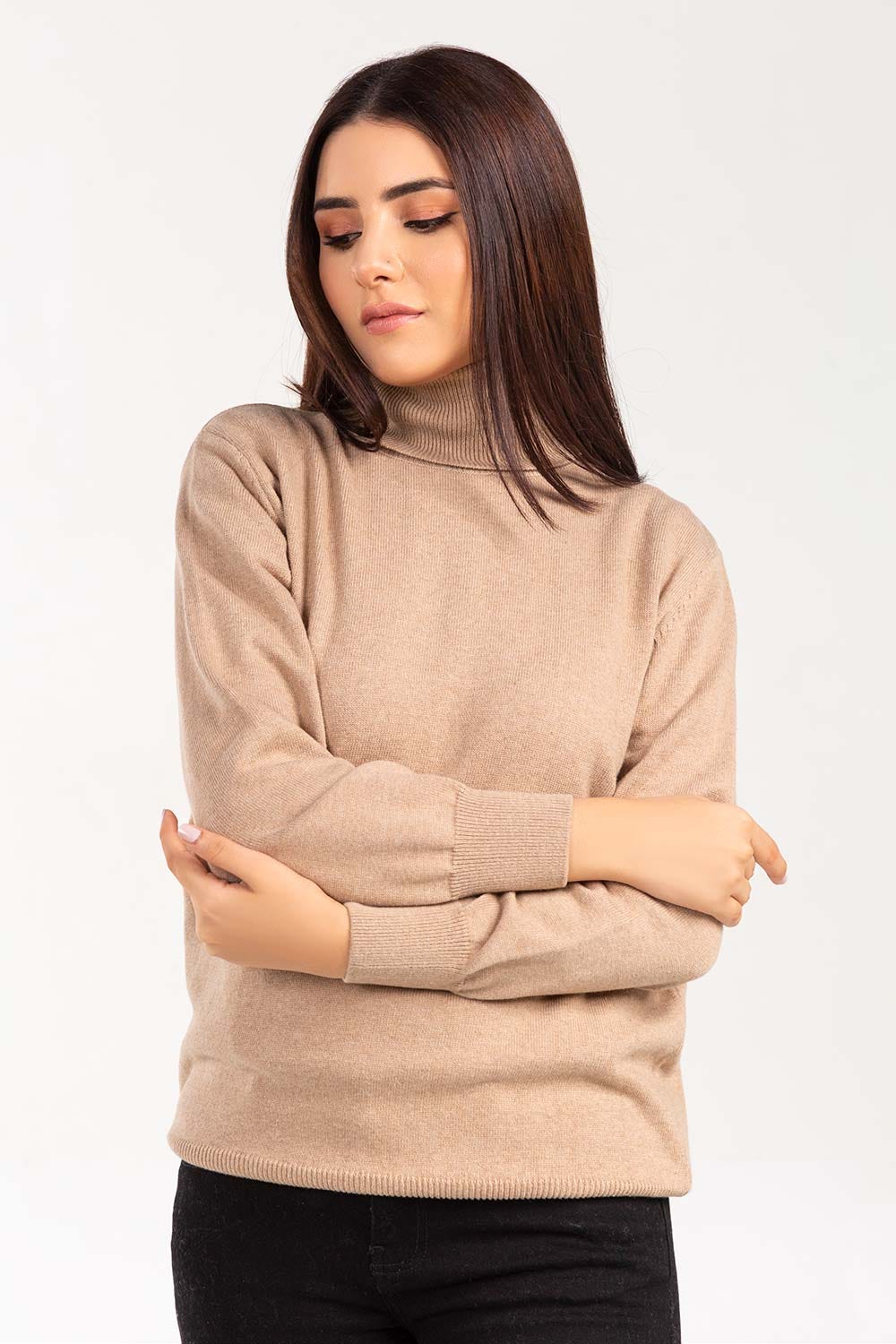 Cotton High Neck Pull Over Sweater