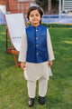 SS26DK-0225 - BLUE  -  KURTA ,PAJAMA & WAIST COAT - 3PCS