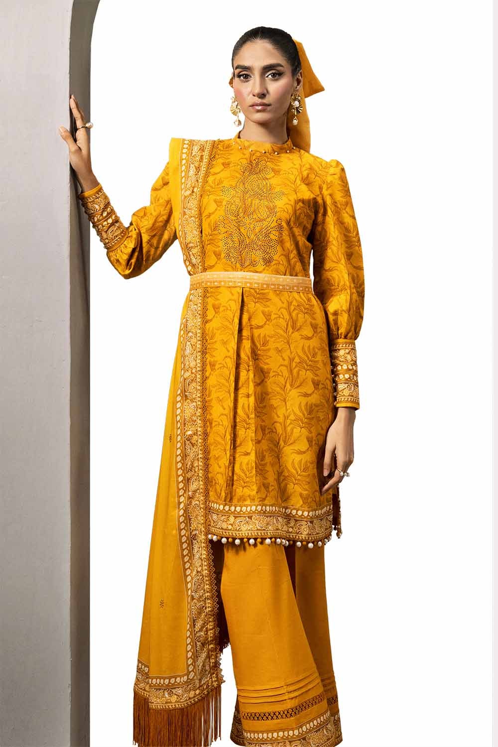 3 Piece Unstitched Diamantes Printed Lawn Suit with Denting Lawn Dupatta