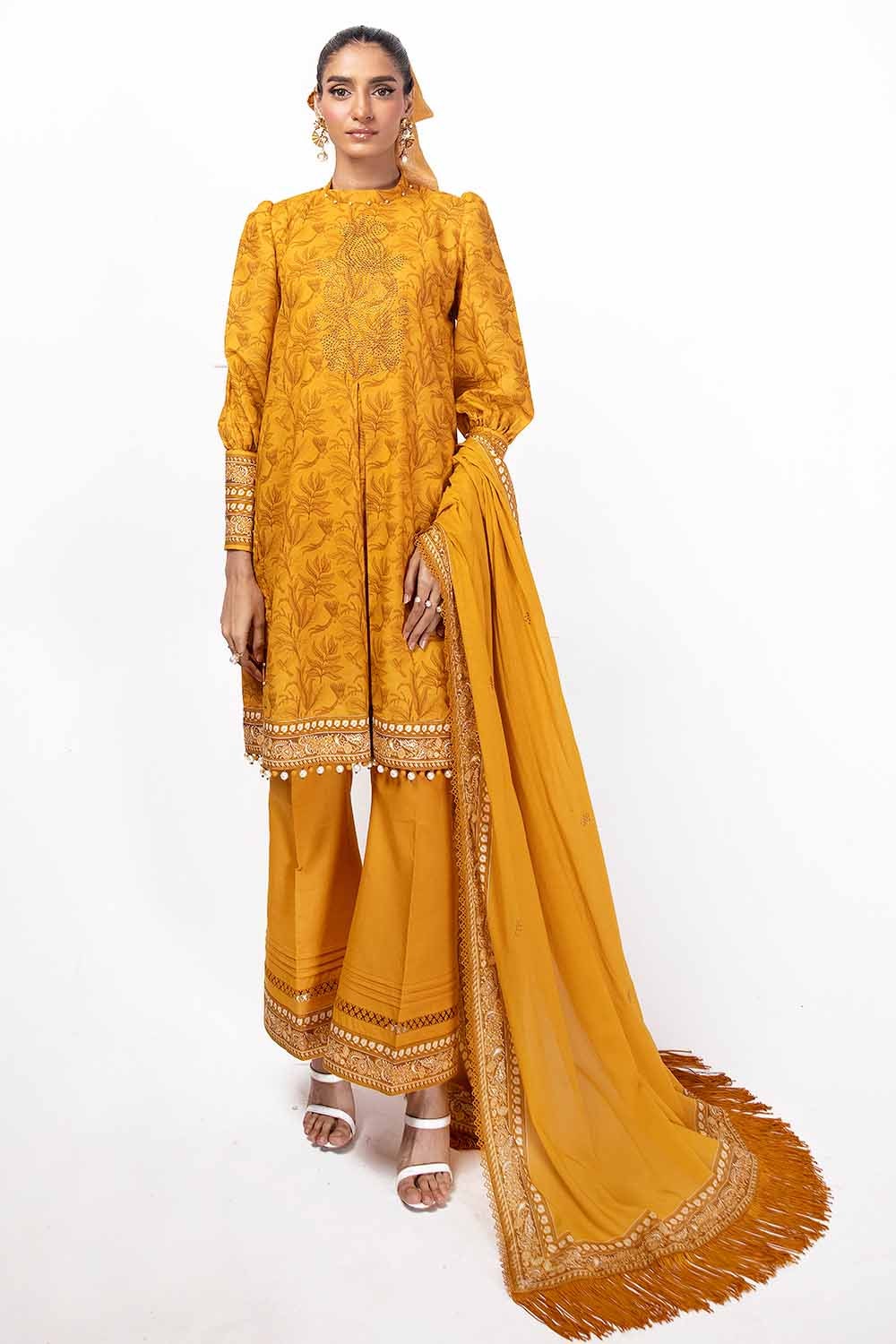 3 Piece Unstitched Diamantes Printed Lawn Suit with Denting Lawn Dupatta
