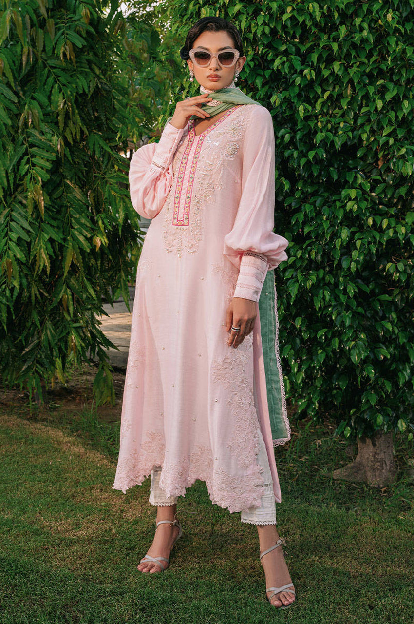 Pink Daffodile - Long Shirt & Dupatta