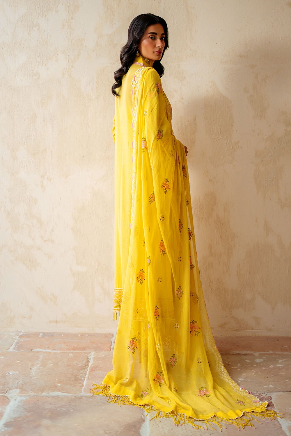 3 Piece Unstitched Embroidered Swiss Voile Suit With Embroidered Chiffon Dupatta