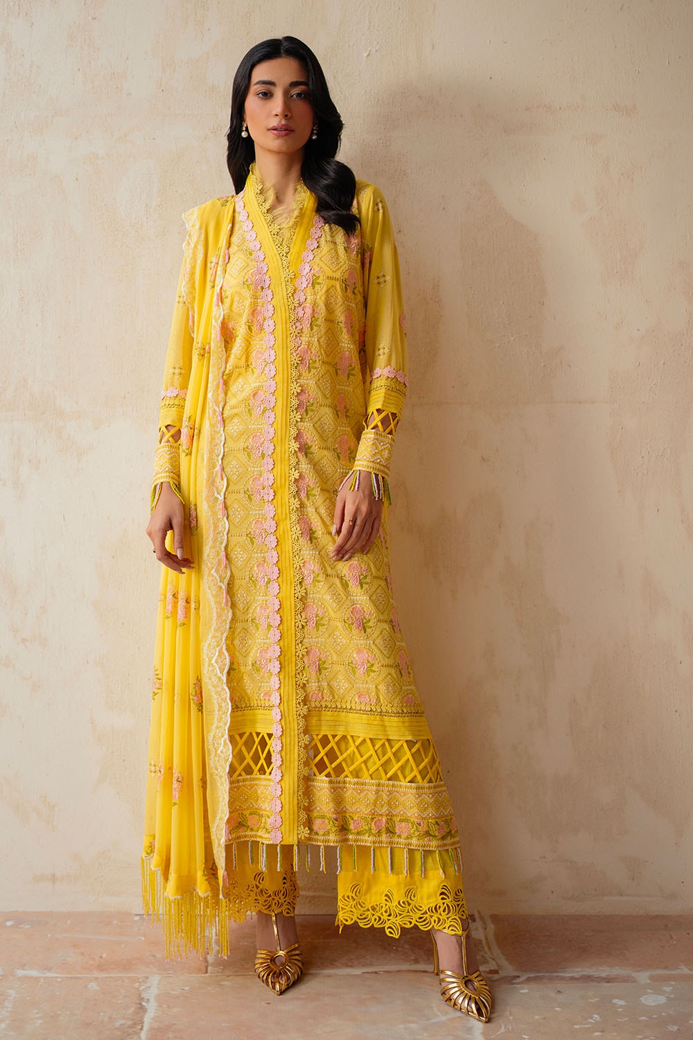 3 Piece Unstitched Embroidered Swiss Voile Suit With Embroidered Chiffon Dupatta