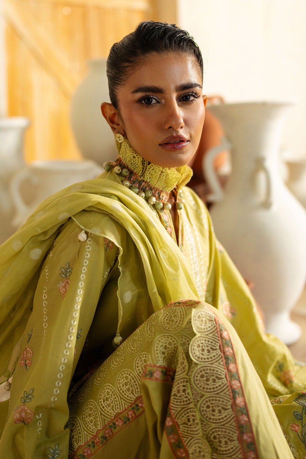 3 Piece Unstitched Embroidered Lawn Suit with Embroidered Jacquard Dupatta