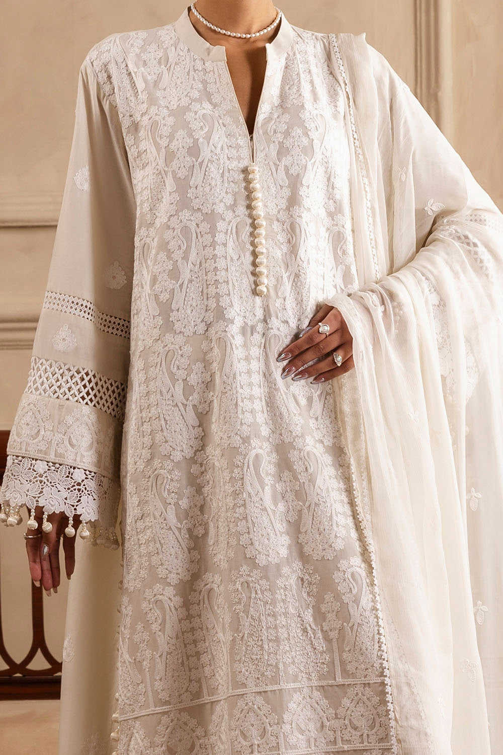 3 Piece Unstitched Embroidered Lawn Suit With Embroidered Chiffon Dupatta