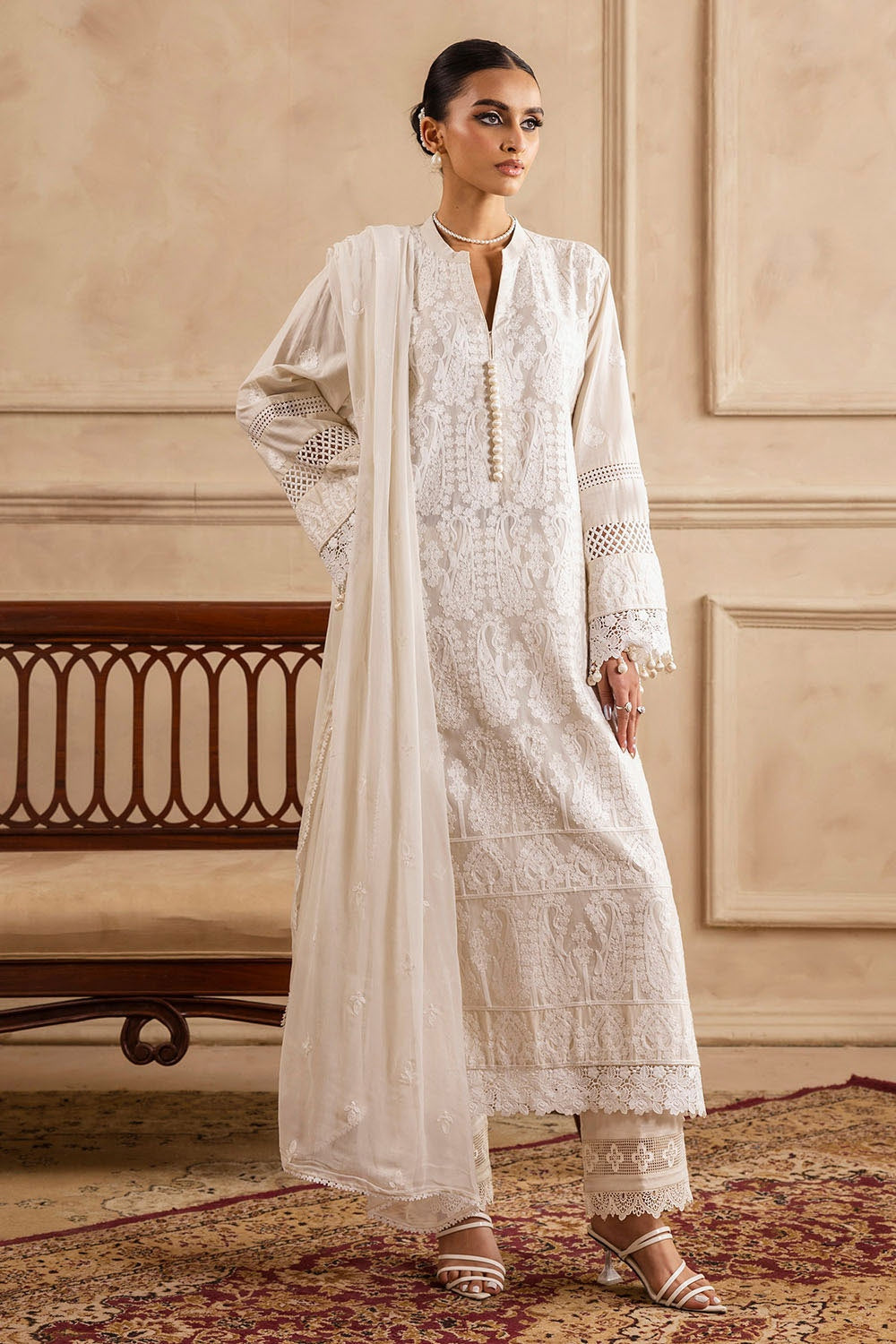 3 Piece Unstitched Embroidered Lawn Suit With Embroidered Chiffon Dupatta