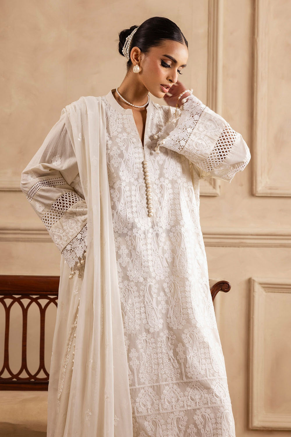 3 Piece Unstitched Embroidered Lawn Suit With Embroidered Chiffon Dupatta