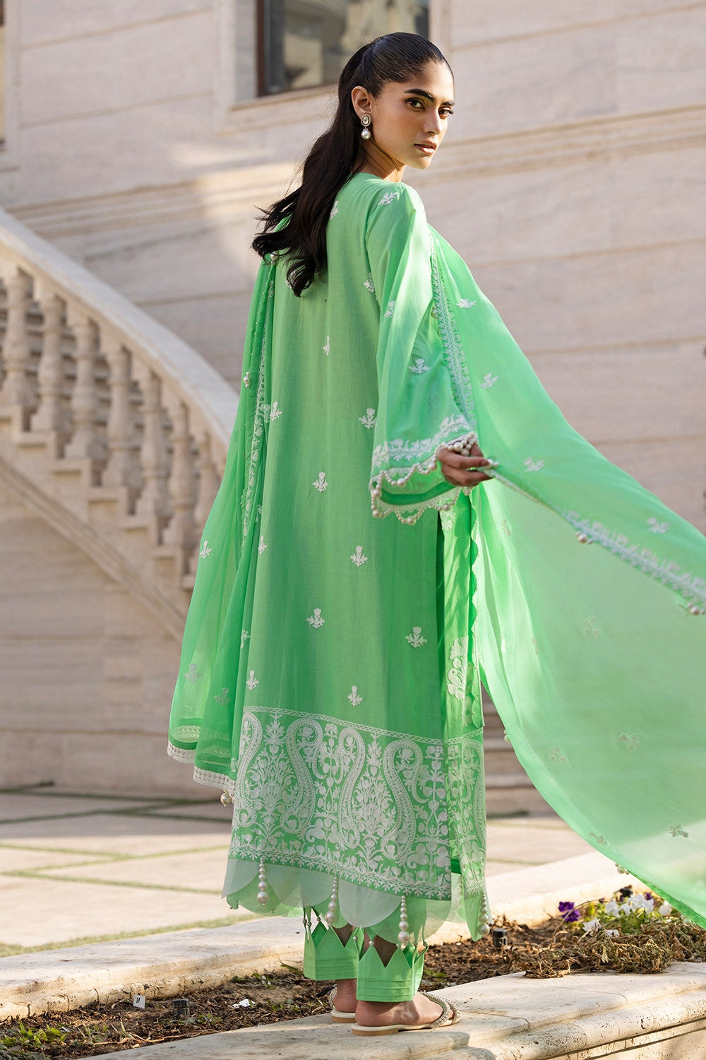 3 Piece Unstitched Embroidered Lawn Suit With Embroidered Chiffon Dupatta