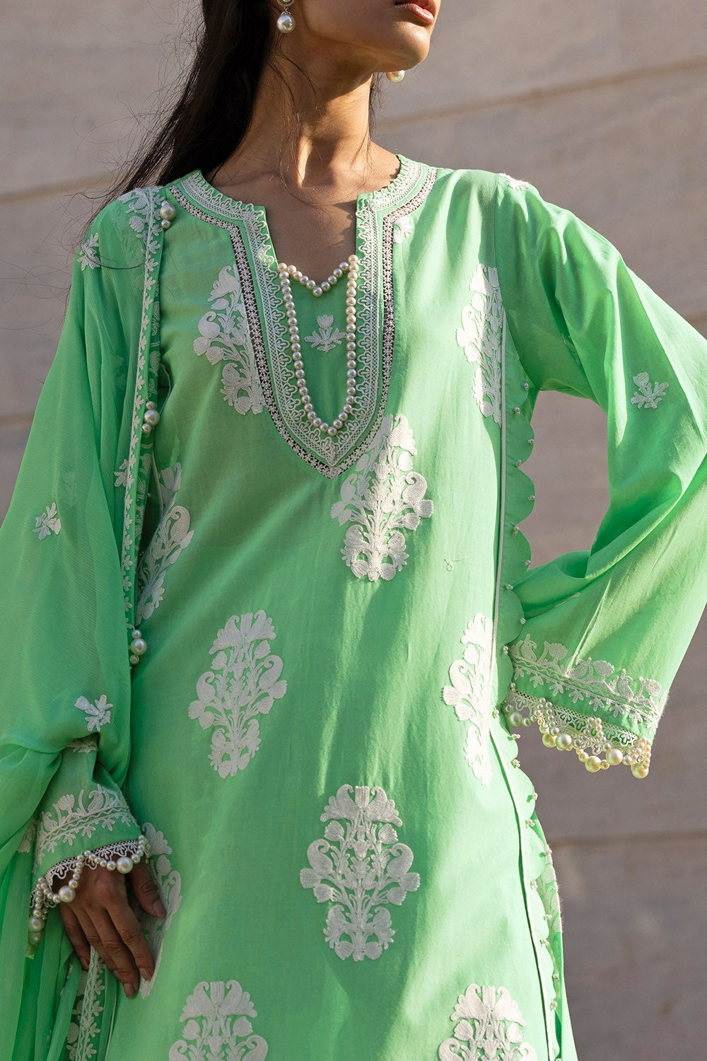 3 Piece Unstitched Embroidered Lawn Suit With Embroidered Chiffon Dupatta
