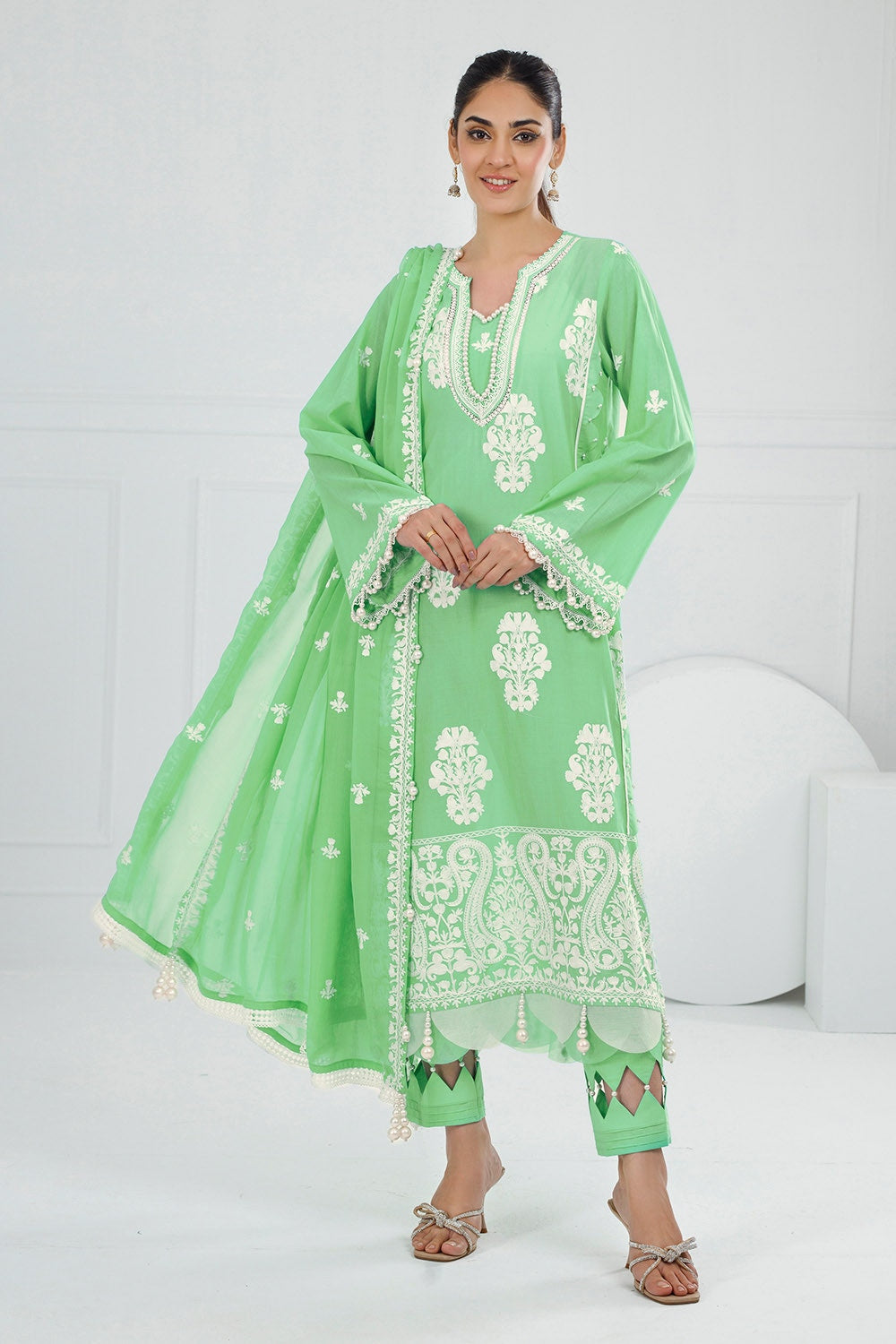 3 Piece Unstitched Embroidered Lawn Suit With Embroidered Chiffon Dupatta