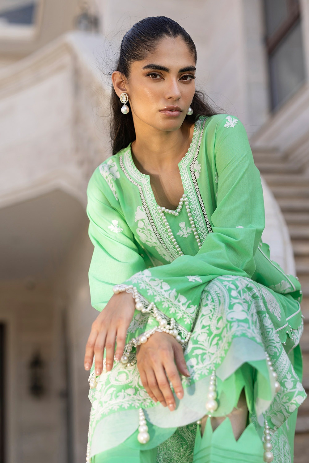 3 Piece Unstitched Embroidered Lawn Suit With Embroidered Chiffon Dupatta