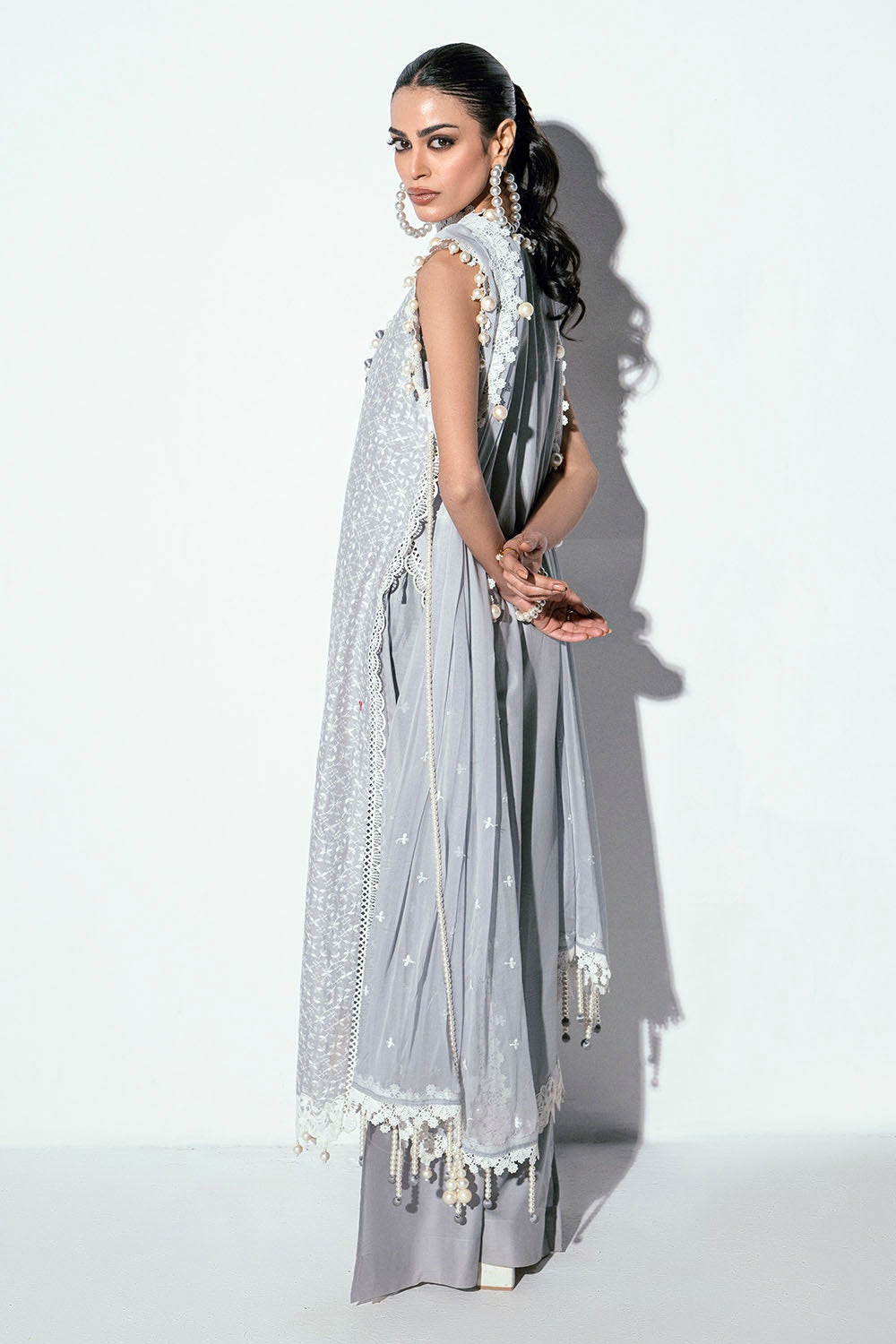 3 Piece Unstitched Schiffli Embroidered Lawn Suit with Embroidered Chiffon Dupatta