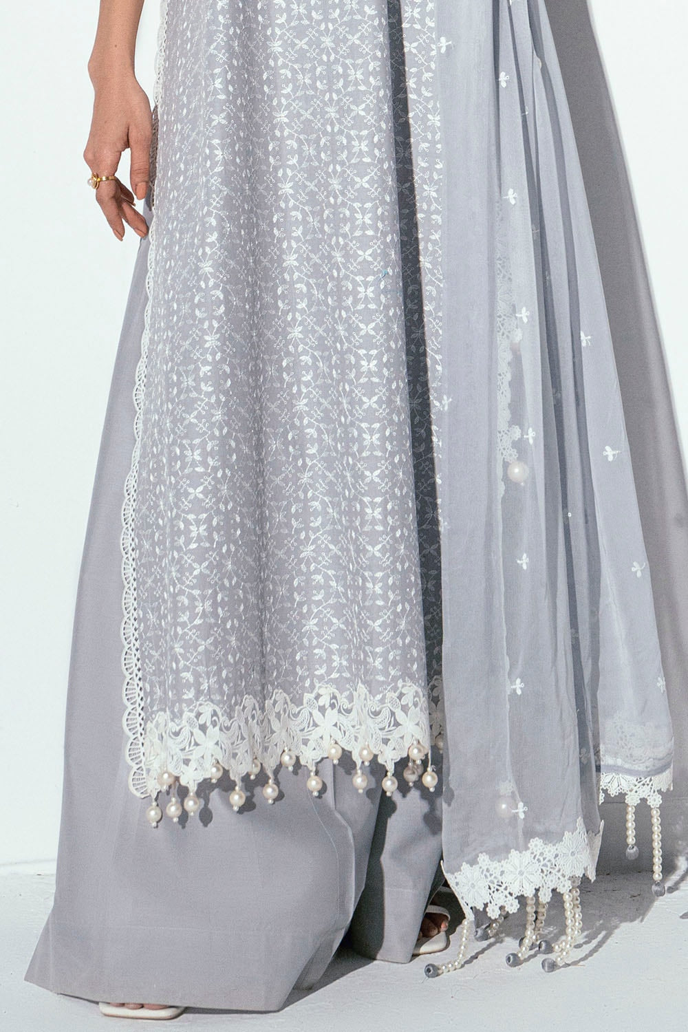3 Piece Unstitched Schiffli Embroidered Lawn Suit with Embroidered Chiffon Dupatta