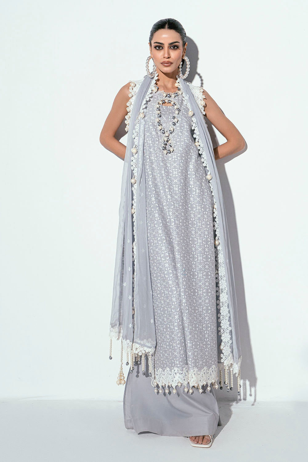 3 Piece Unstitched Schiffli Embroidered Lawn Suit with Embroidered Chiffon Dupatta