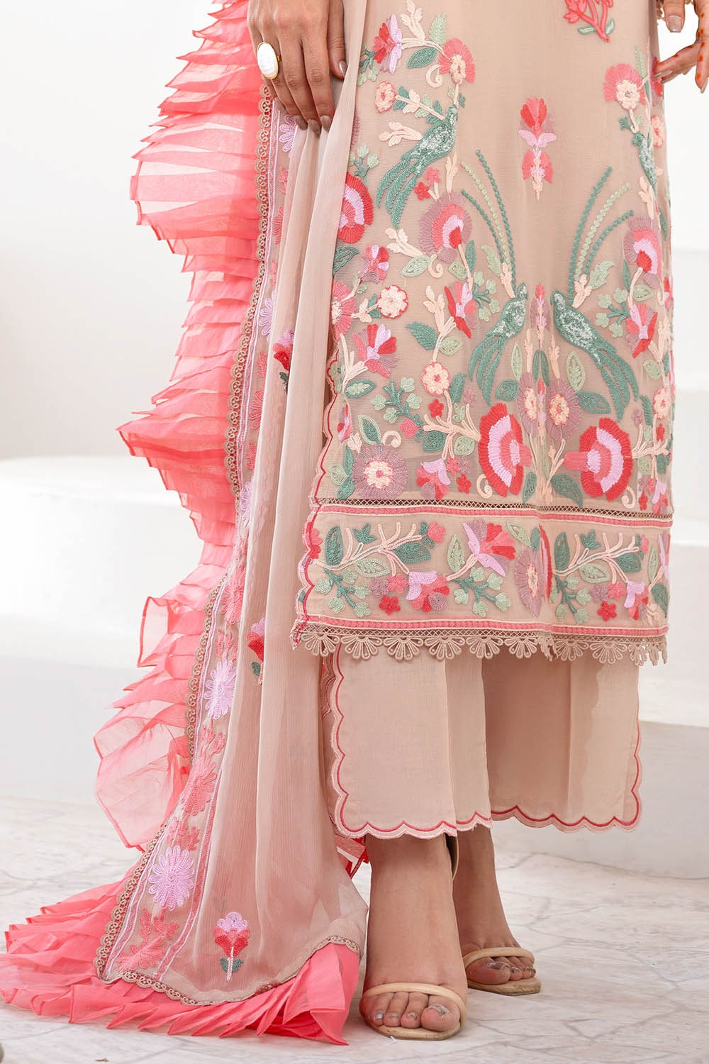 3 Piece Unstitched Embroidered Chiffon Suit with Embroidered Chiffon Dupatta