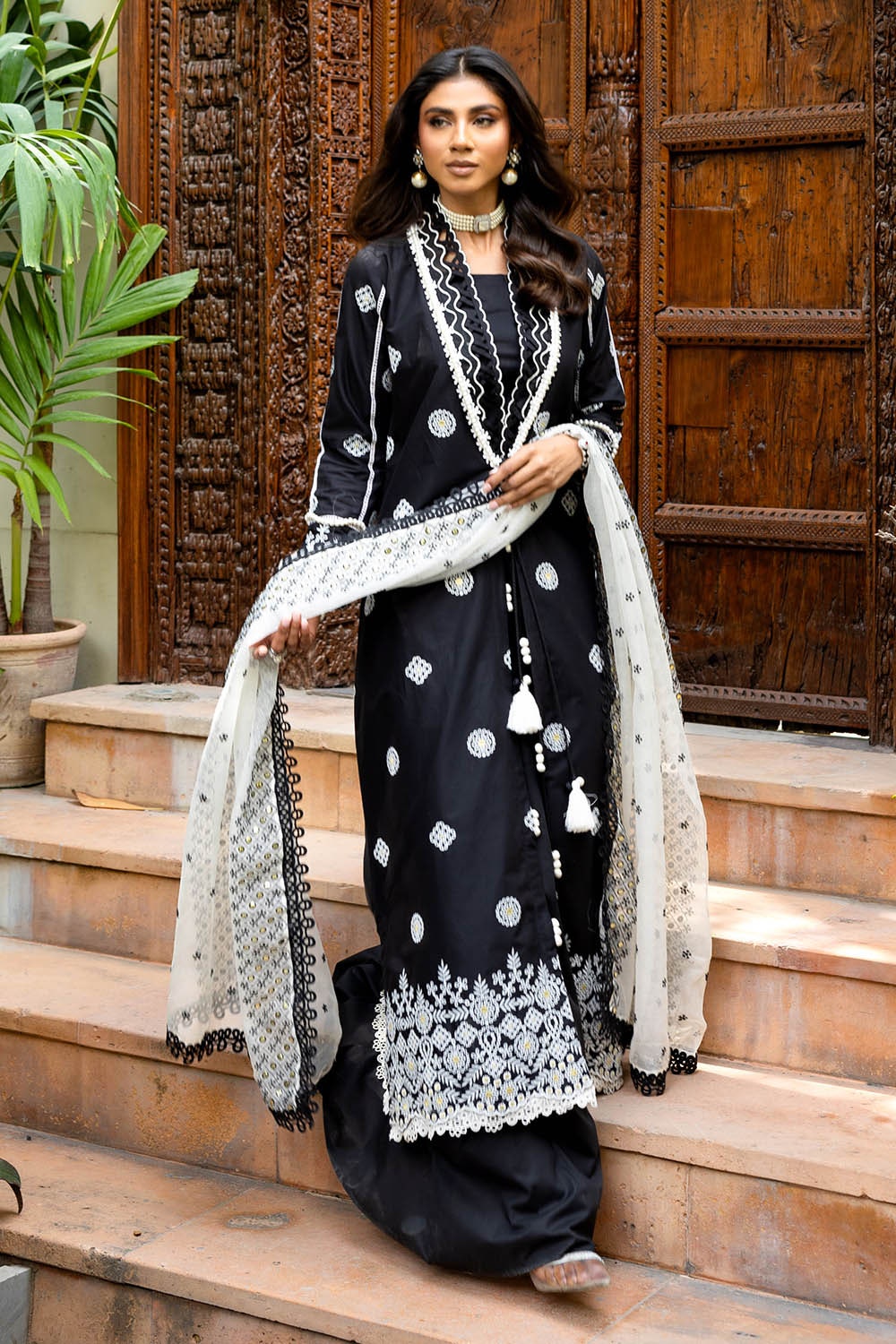 3 Piece Unstitched Schiffli Embroidered Lawn Suit with Embroidered Cotton Net Dupatta