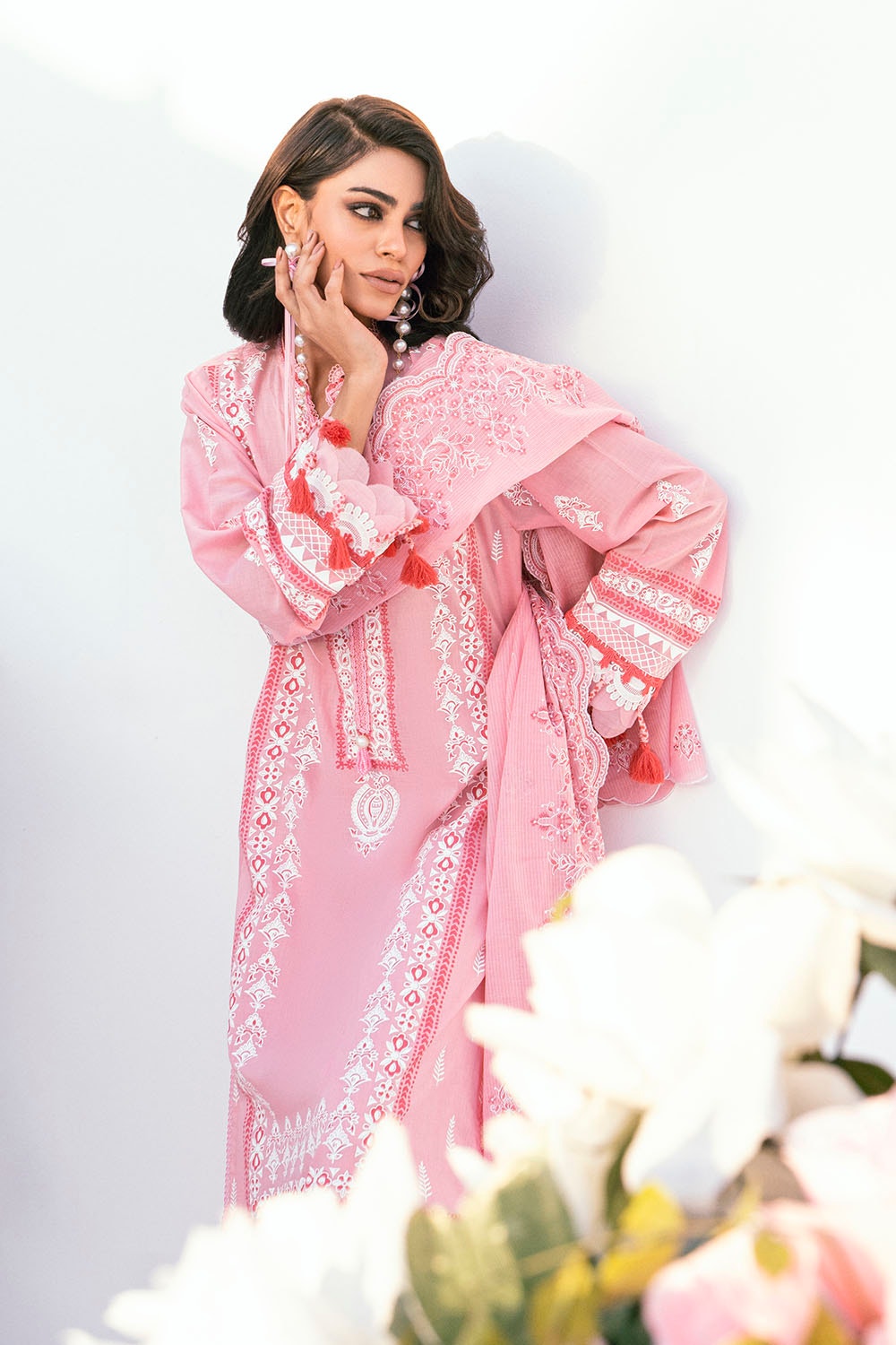 3 Piece Unstitched Embroidered Printed Denting Lawn Suit