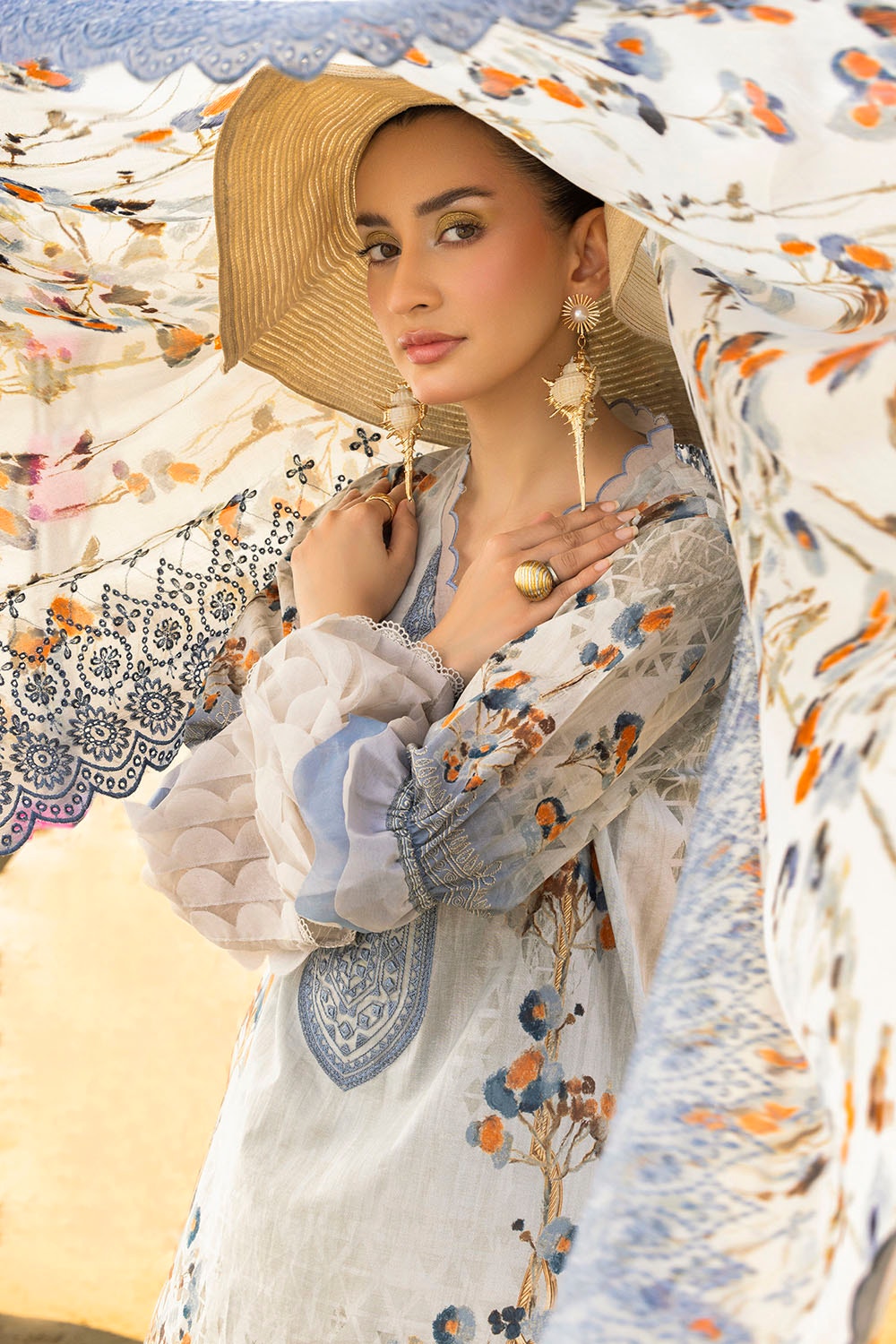 3 Piece Unstitched Embroidered Printed Lawn Suit With Embroidered Printed Chiffon Dupatta