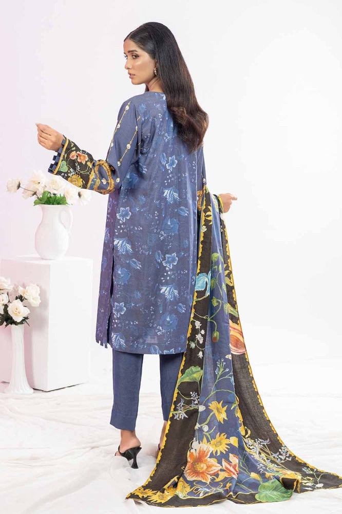 3 Piece Printed Chambray Unstitched Suit