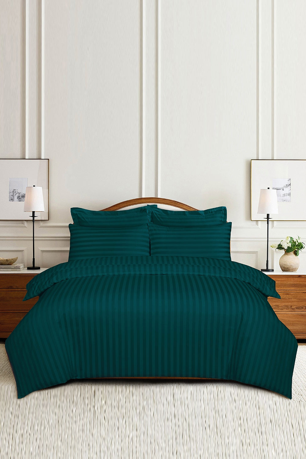 Evergreen Stripe Satin T-250 Quiltcover Set