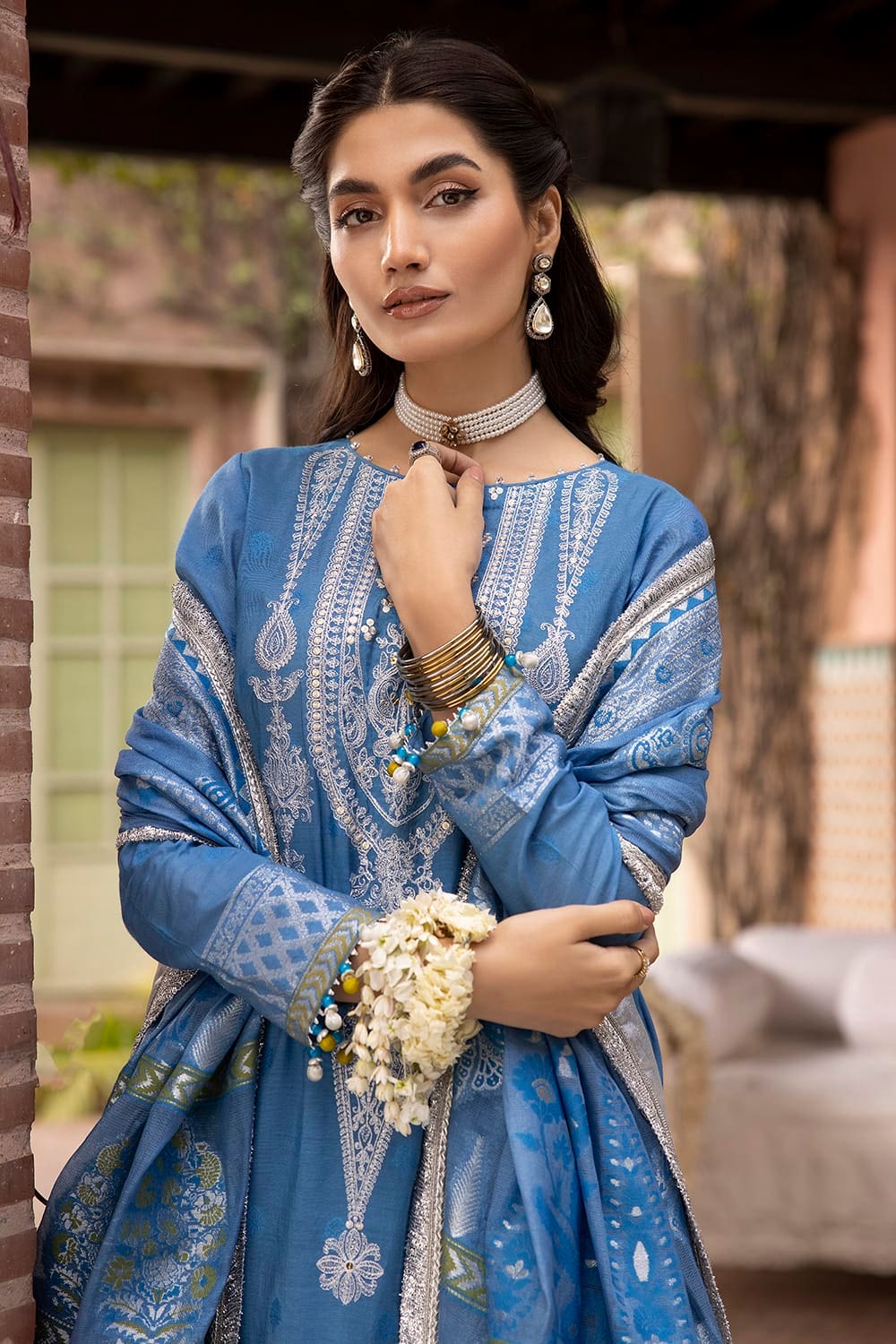 3 Piece Embroidered Jacquard Unstitched Suit With Jacquard Dupatta