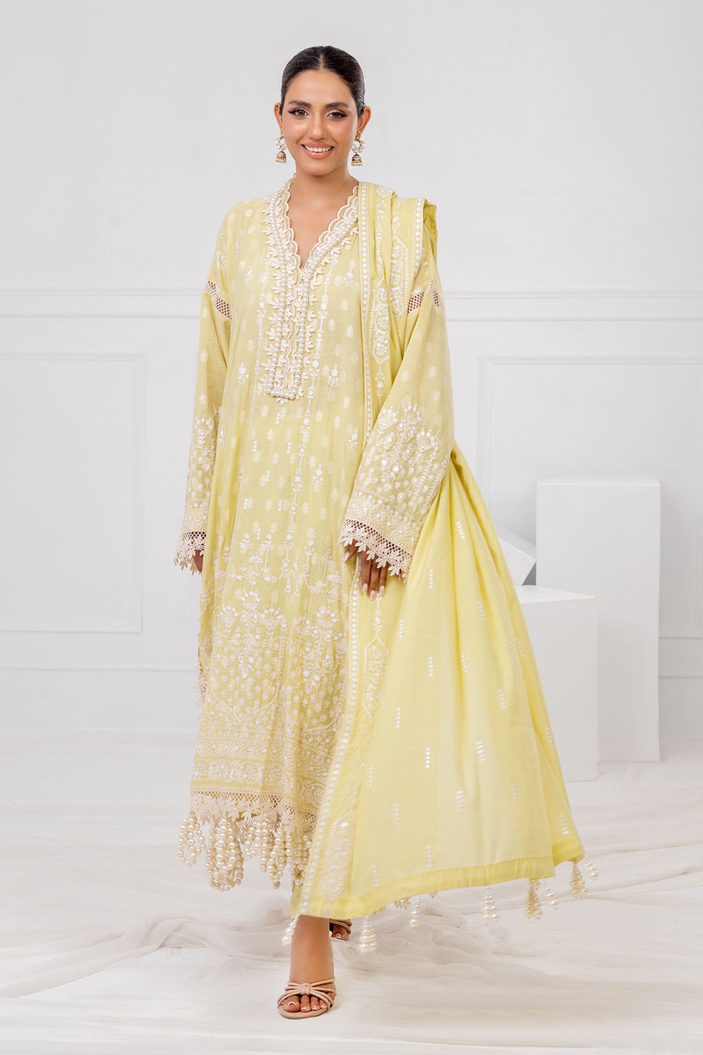 3 Piece Unstitched Embroidered Paper Cotton Suit with Embroidered Paper Cotton Dupatta