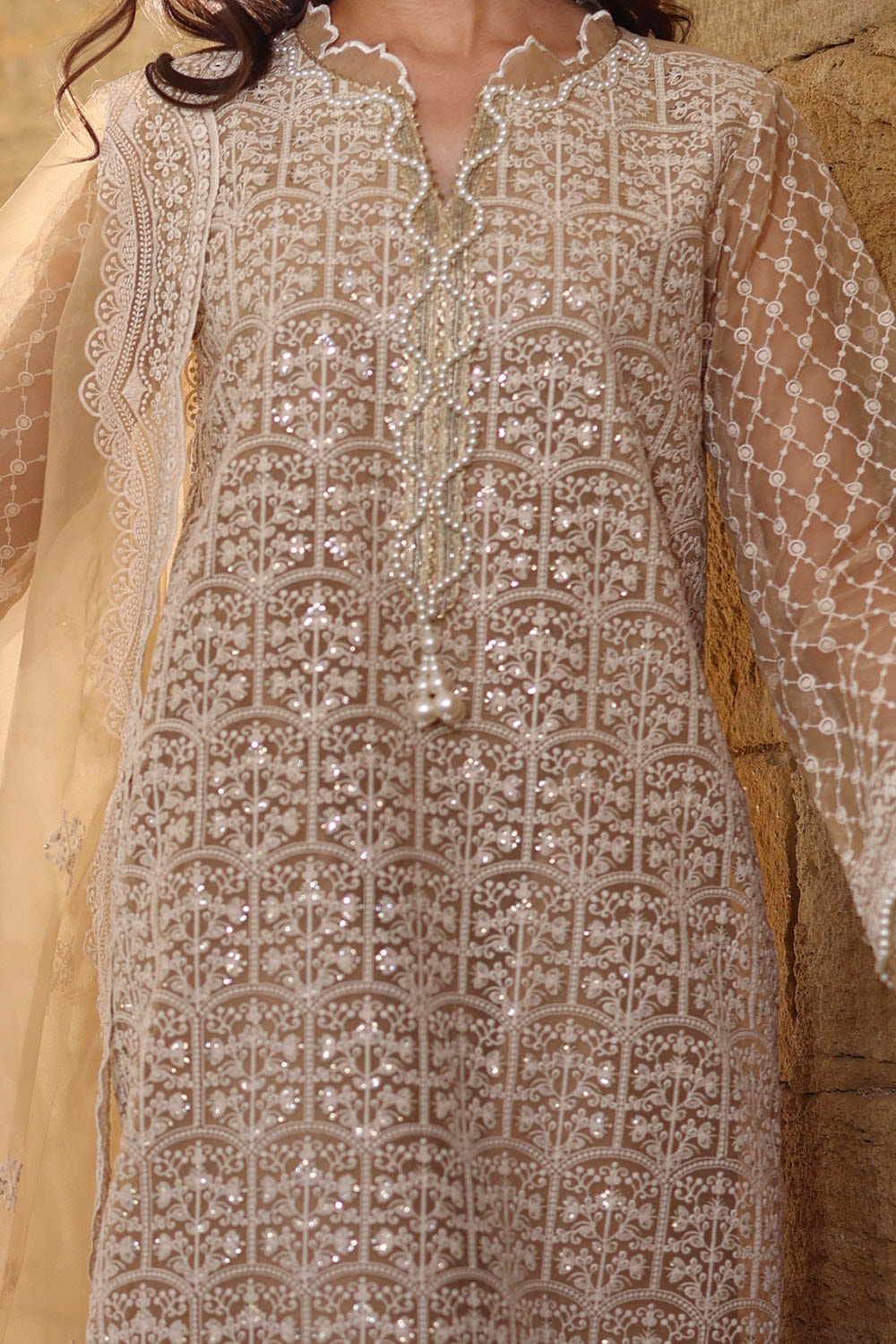 3 Piece Unstitched Embroidered Organza Suit With Embroidered Organza Dupatta
