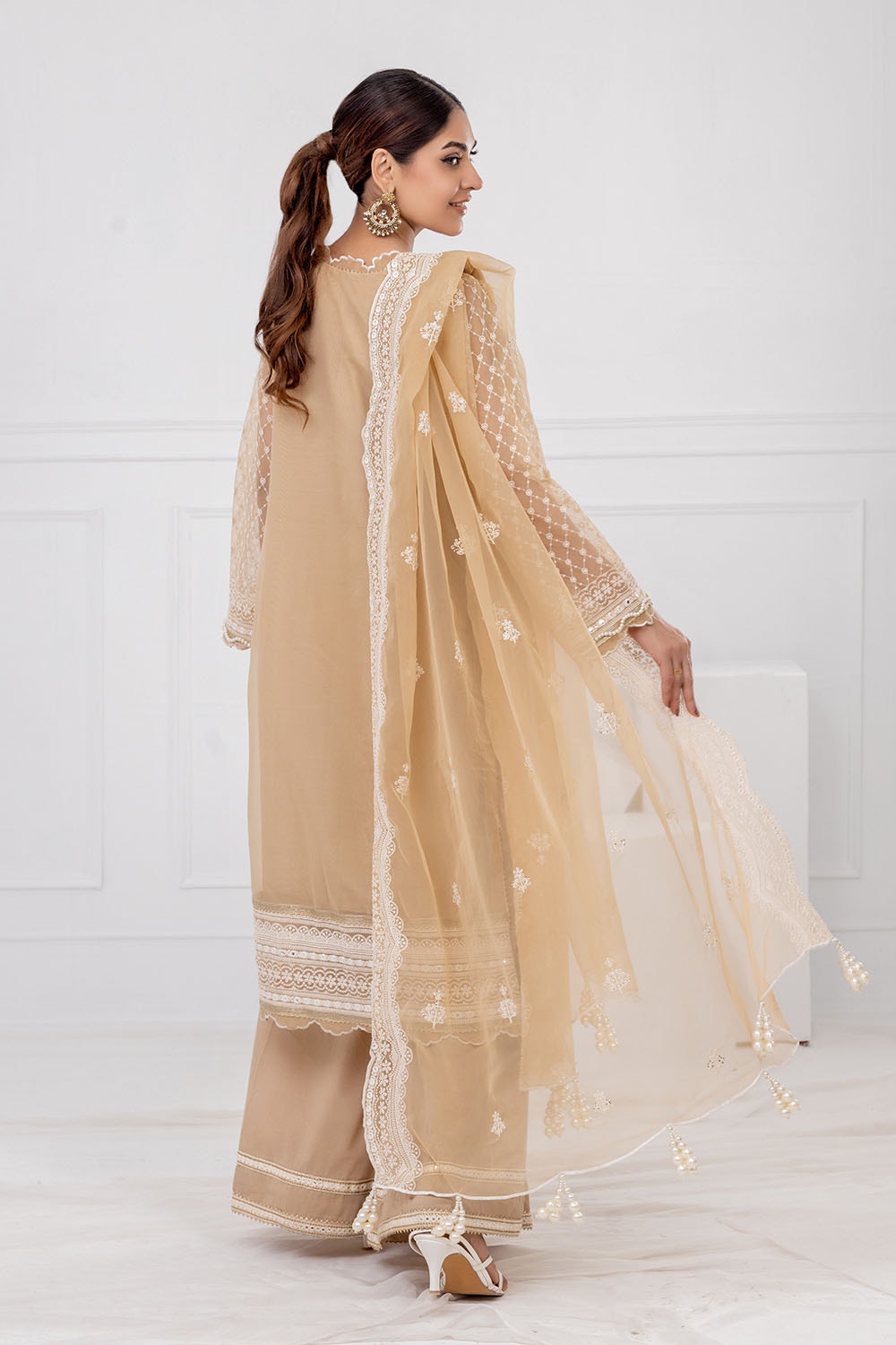 3 Piece Unstitched Embroidered Organza Suit With Embroidered Organza Dupatta