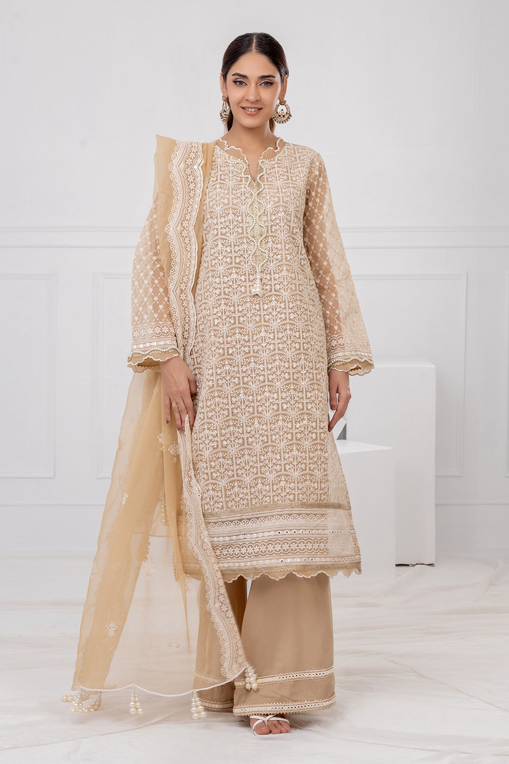3 Piece Unstitched Embroidered Organza Suit With Embroidered Organza Dupatta