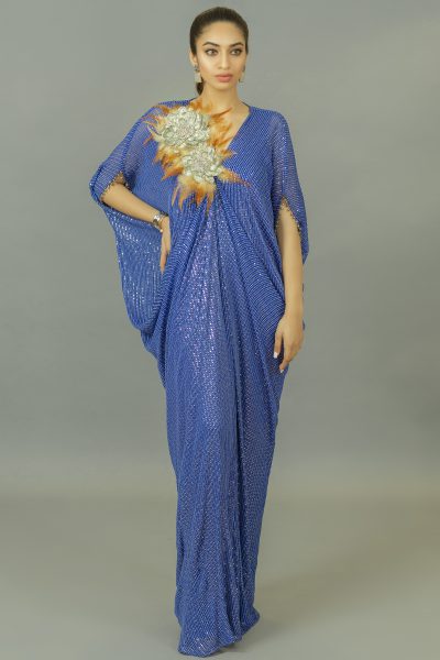 Sequinned Kaftan with Silver Flower Detail
