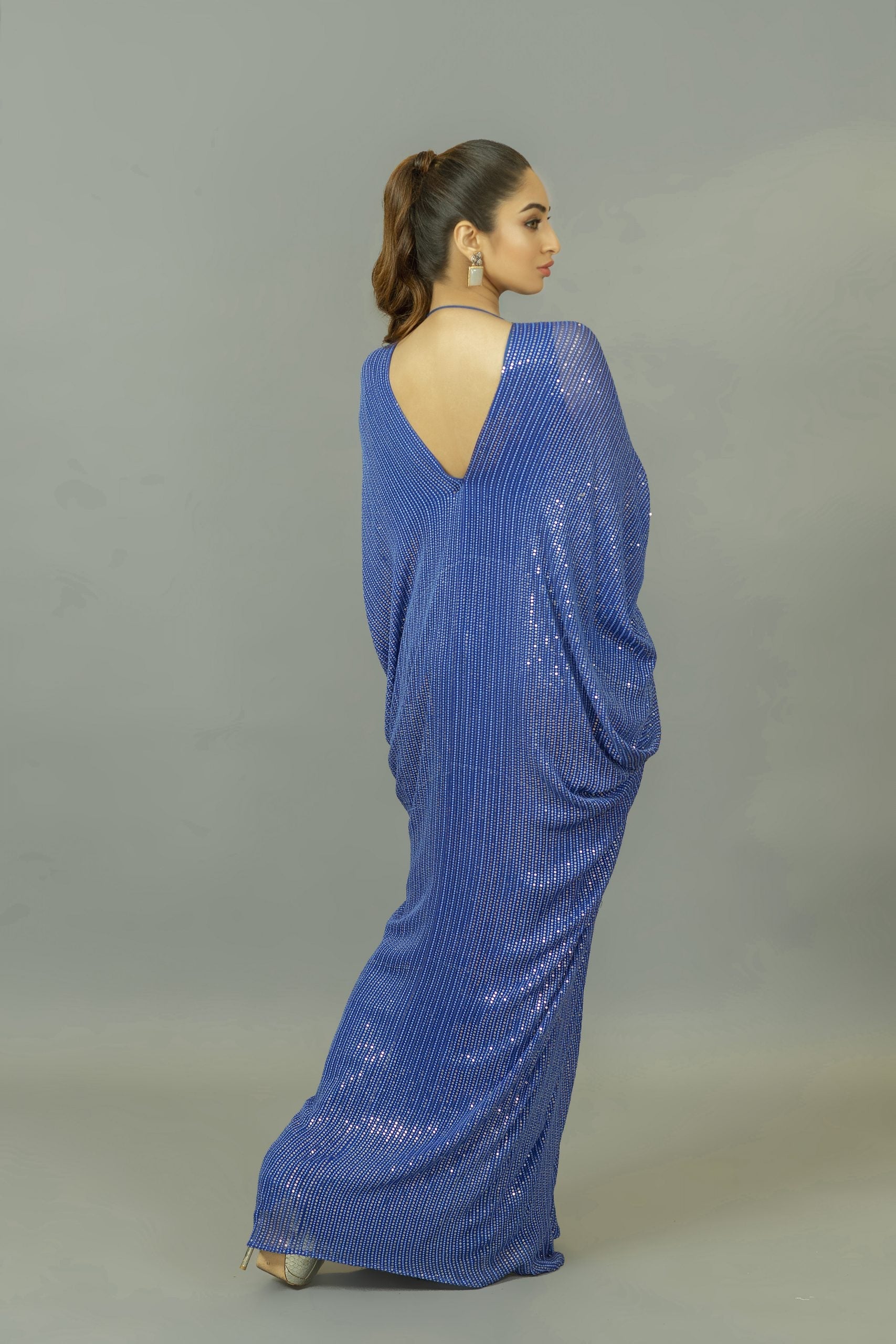 Sequinned Kaftan with Silver Flower Detail