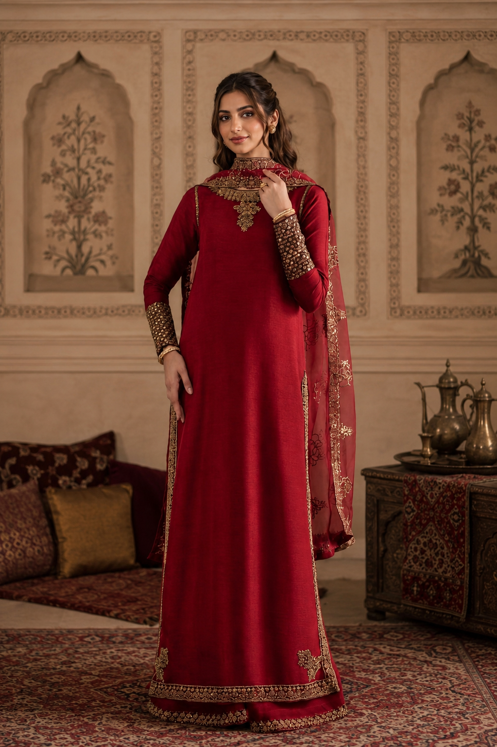 Mahroon Ruby 3 Piece Maroon Lawn Suit - Luxury Pret