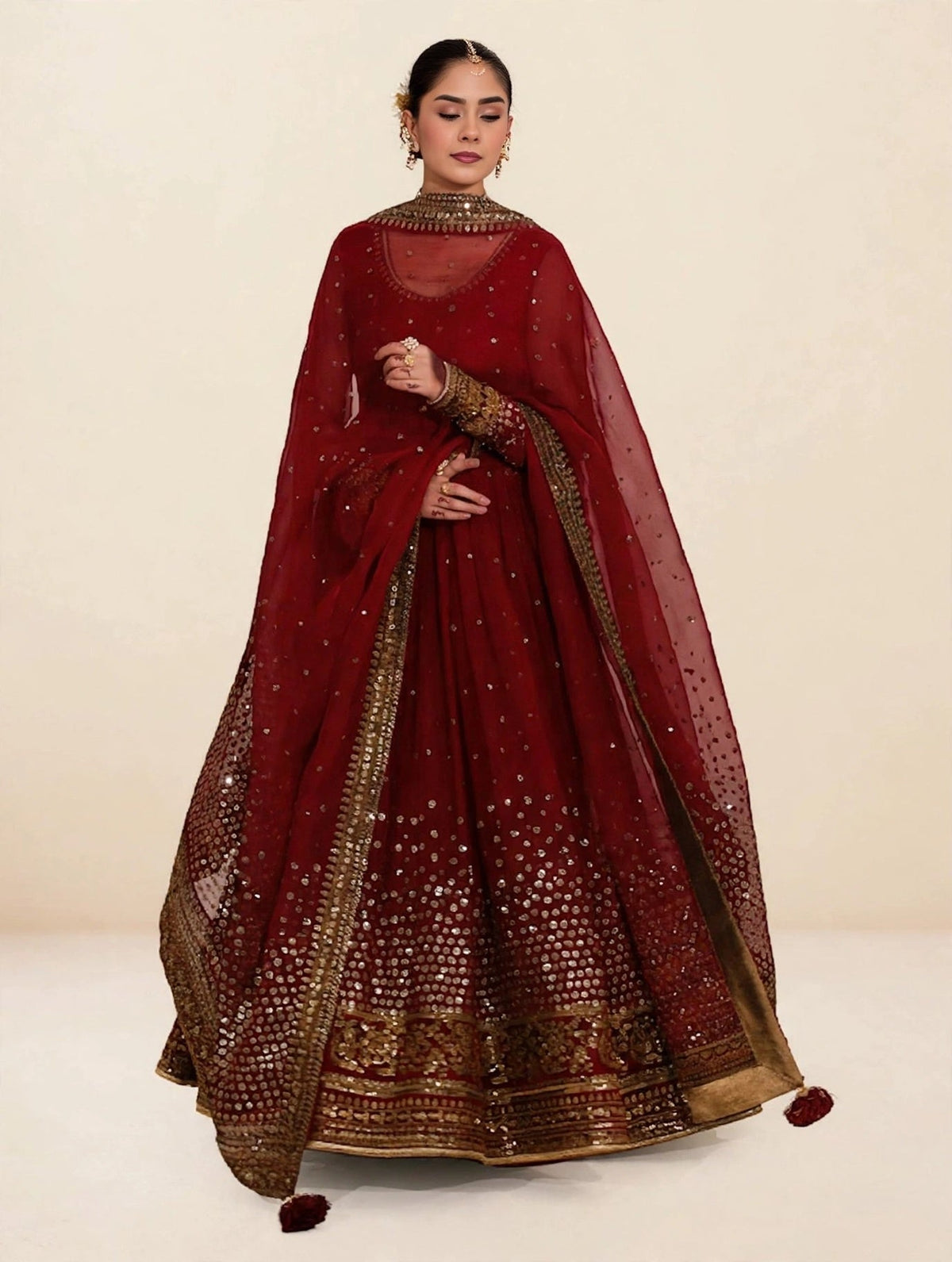 Jahan Ara Mahroon  3-Piece Suit