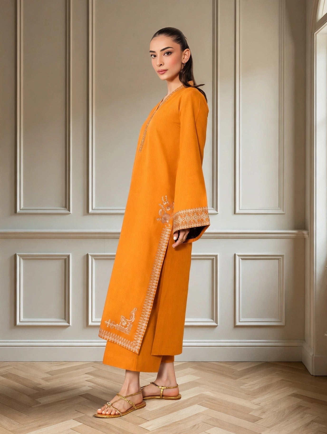Zarfishan Mustard Suit | Embroidered Lawn 3 Piece Festive Wear