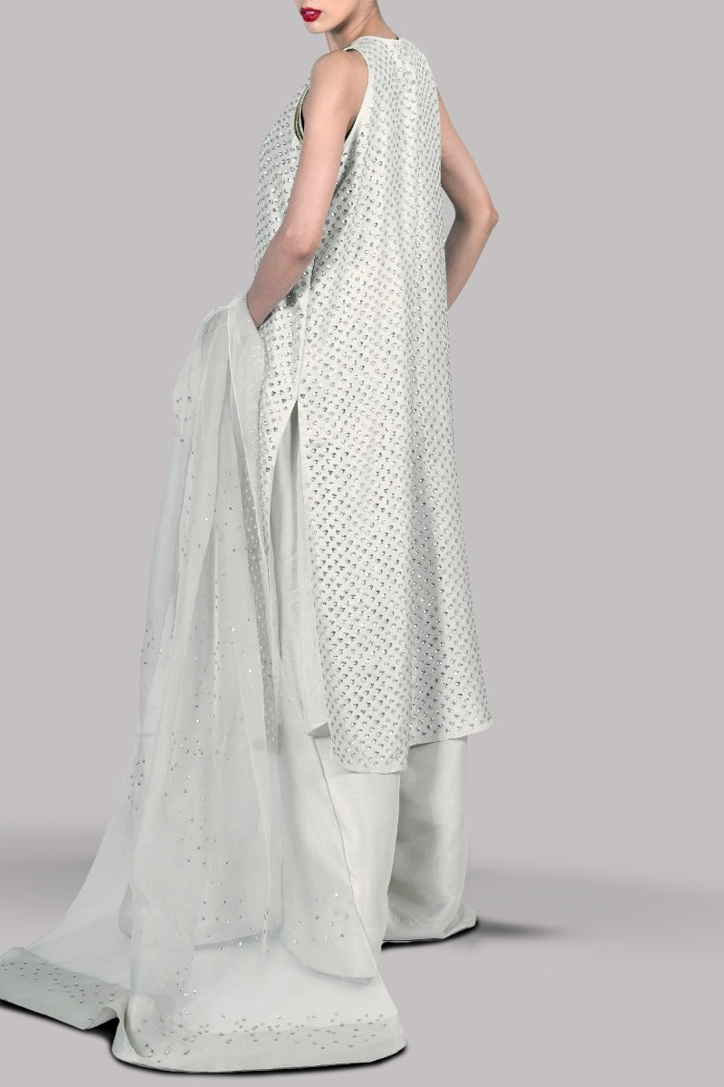 Egret Embellished Raw Silk Set