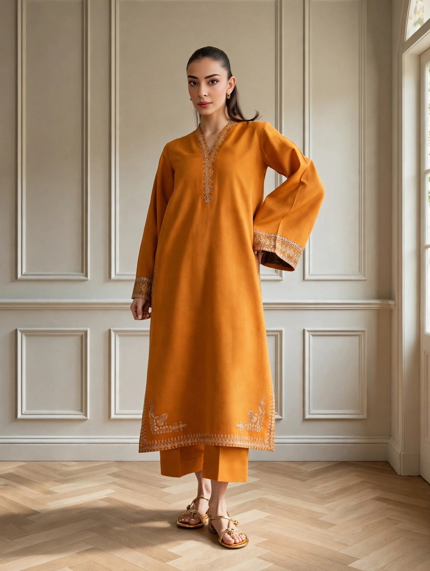 Zarfishan Mustard Suit | Embroidered Lawn 3 Piece Festive Wear