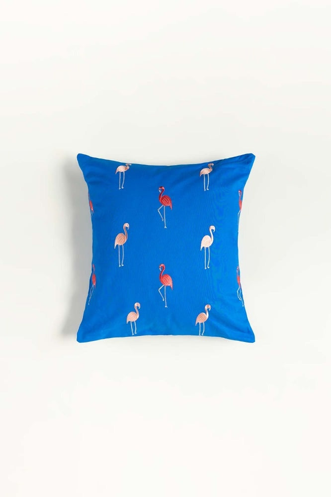 Aw23-Flamingo Cotton Embroidered Square Cushion Cover