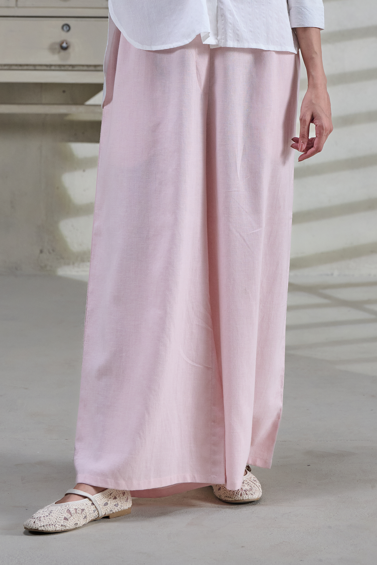 Pink Linen Wide Leg Relaxed Fit Trouser