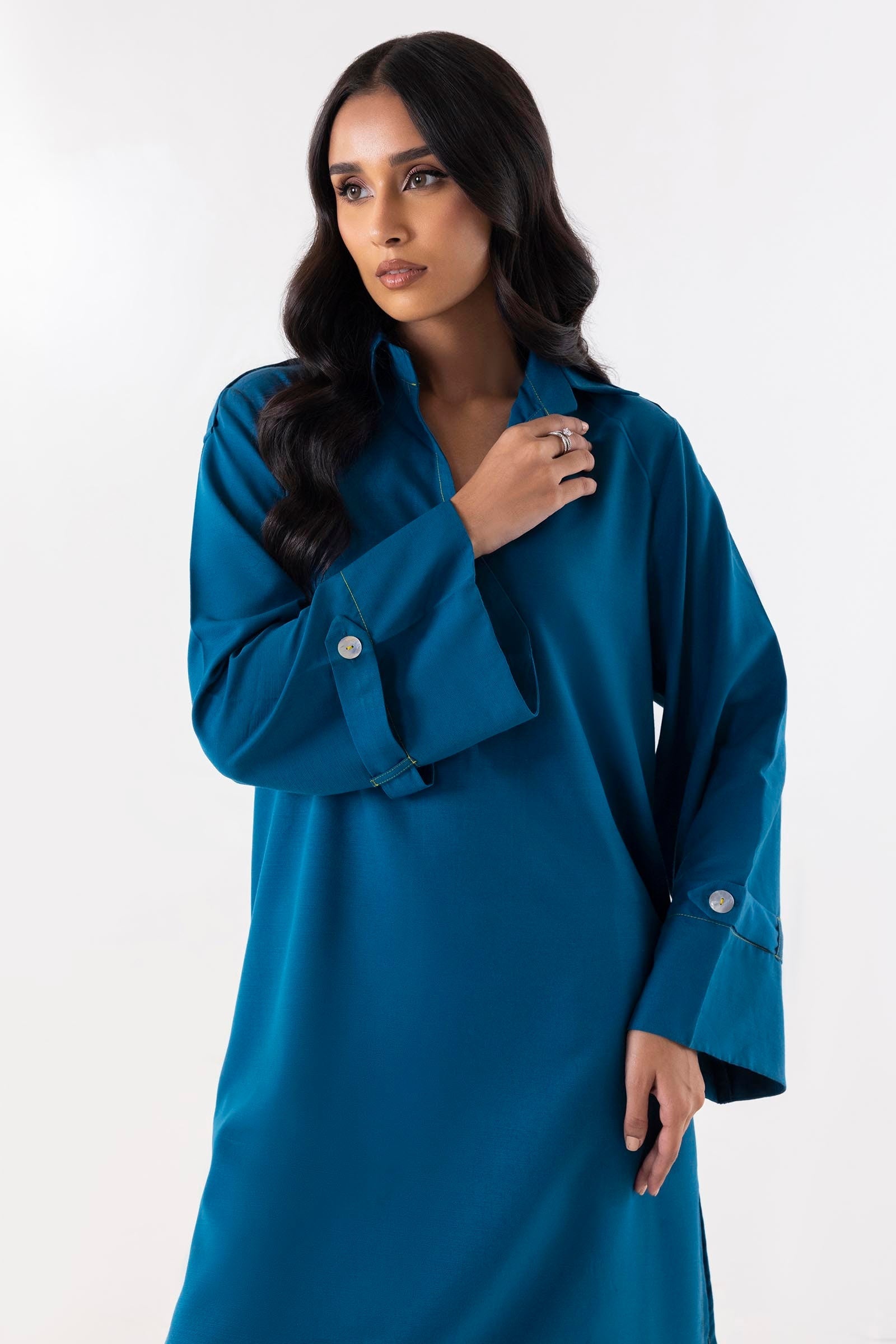 Stitched Blue Dyed Shirt + Culotte