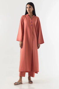 Stitched Coral Red Basic Printed Shirt+Culotte