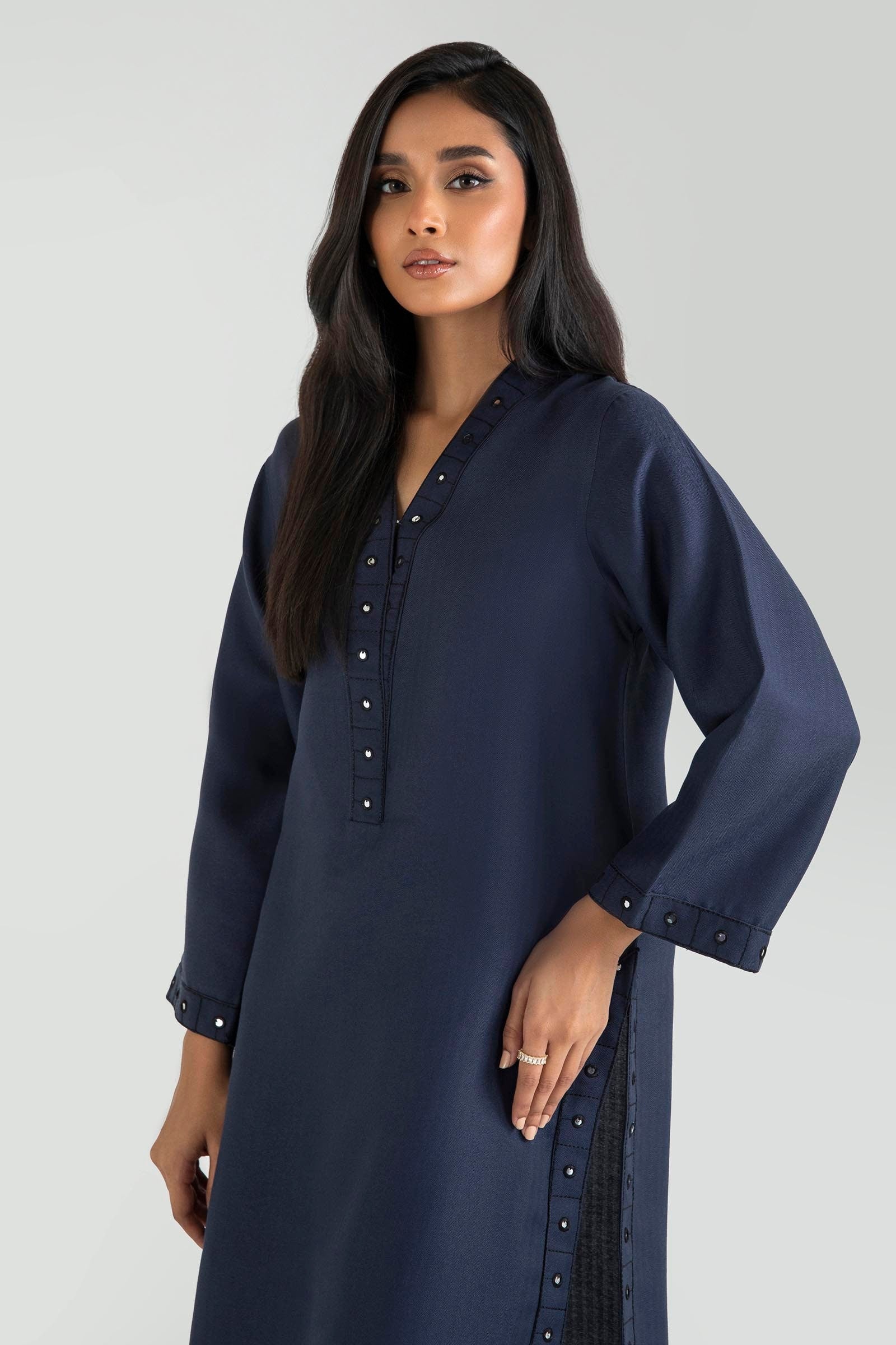 Stitched Dark Blue Embroidered Shirt