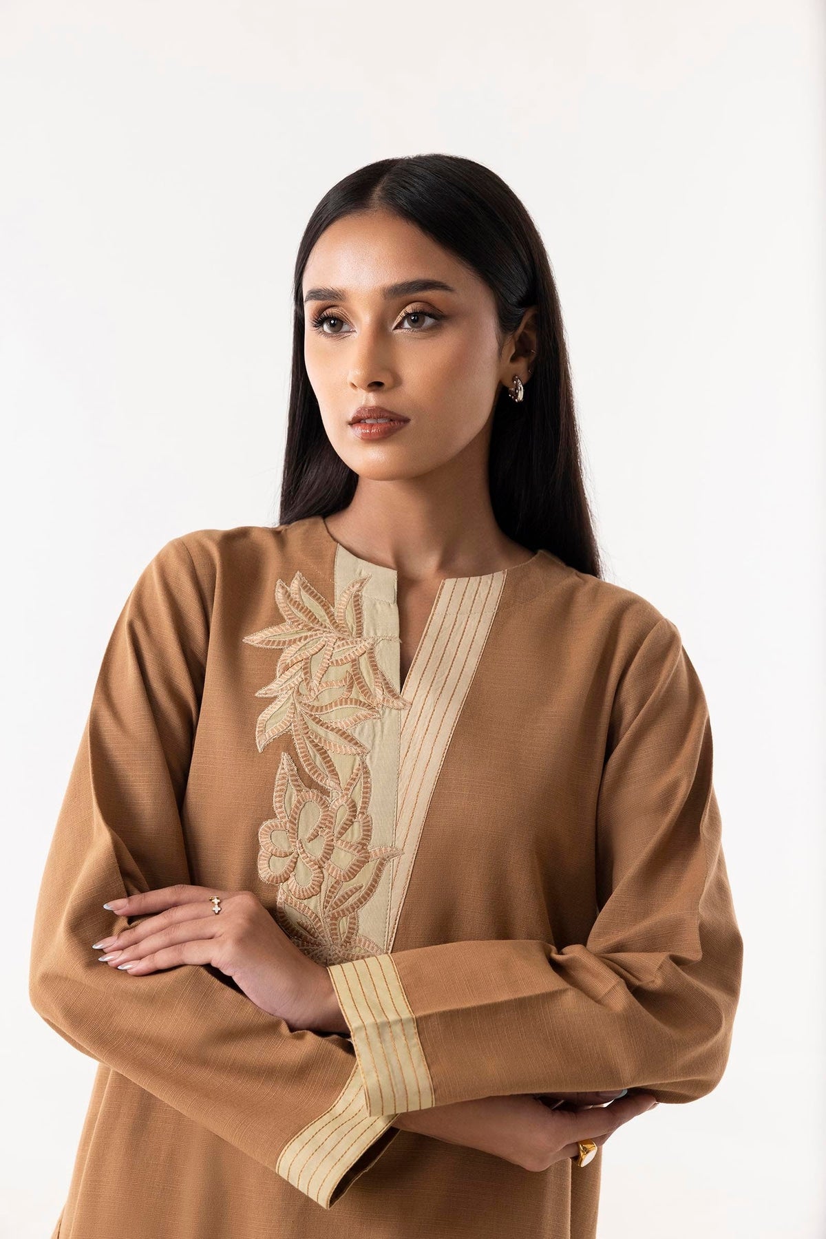 Stitched Brown Emboidered Shirt + Culotte