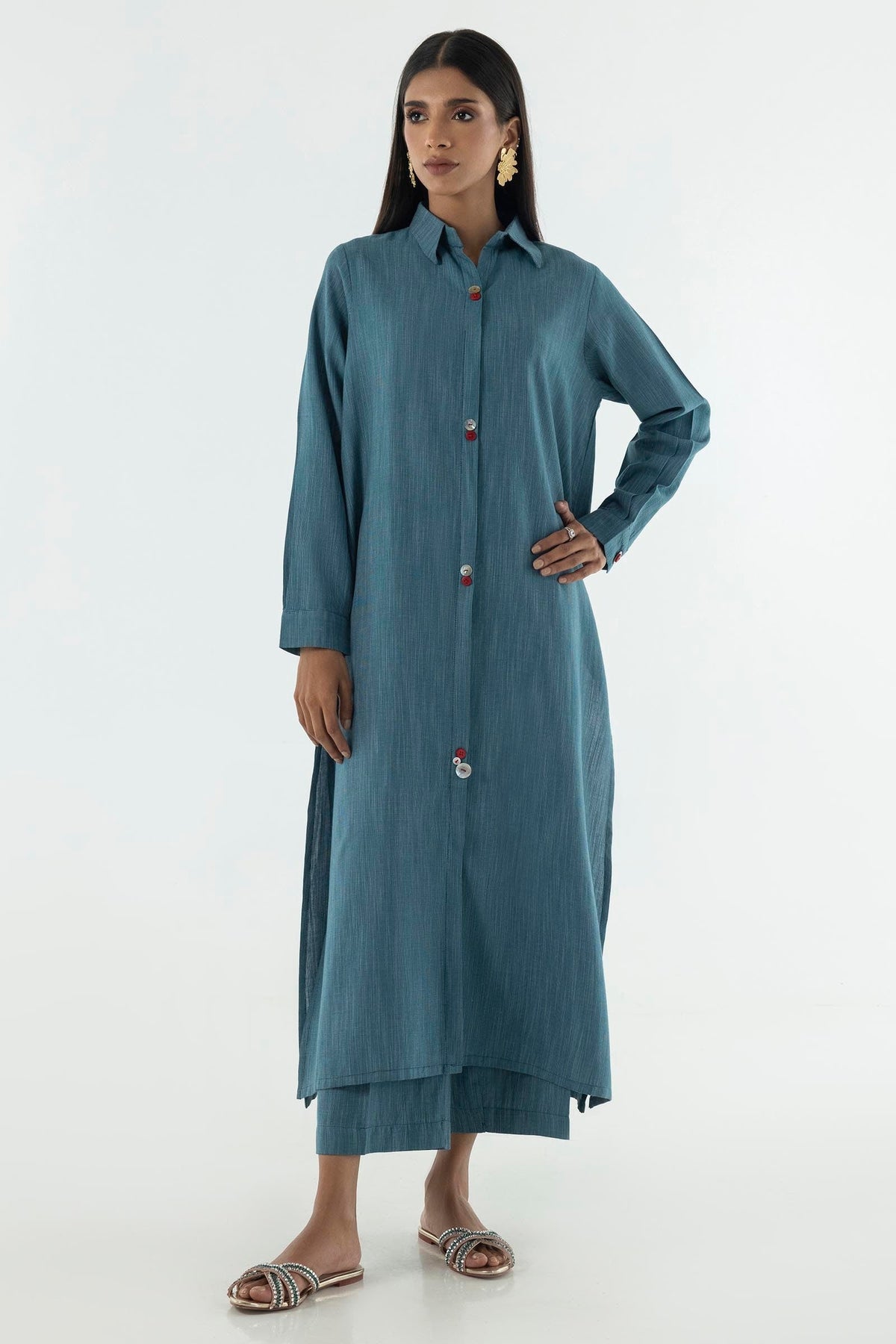 Stitched Sea Green Printed Shirt + Culotte
