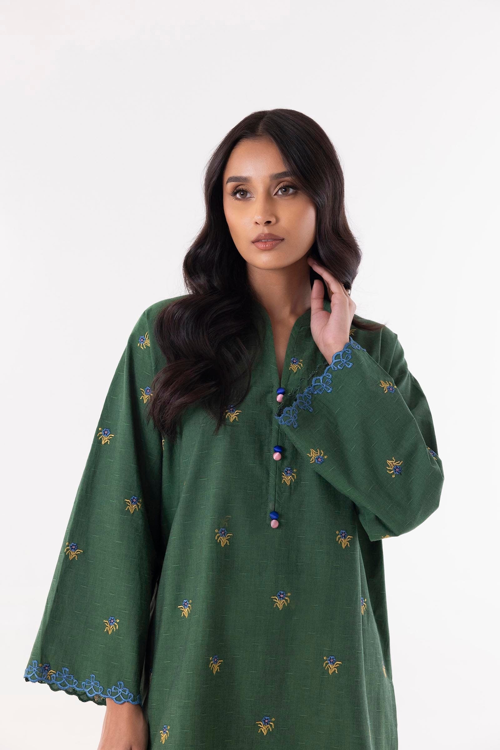 Stitched Green Embroidered Shirt + Shalwar