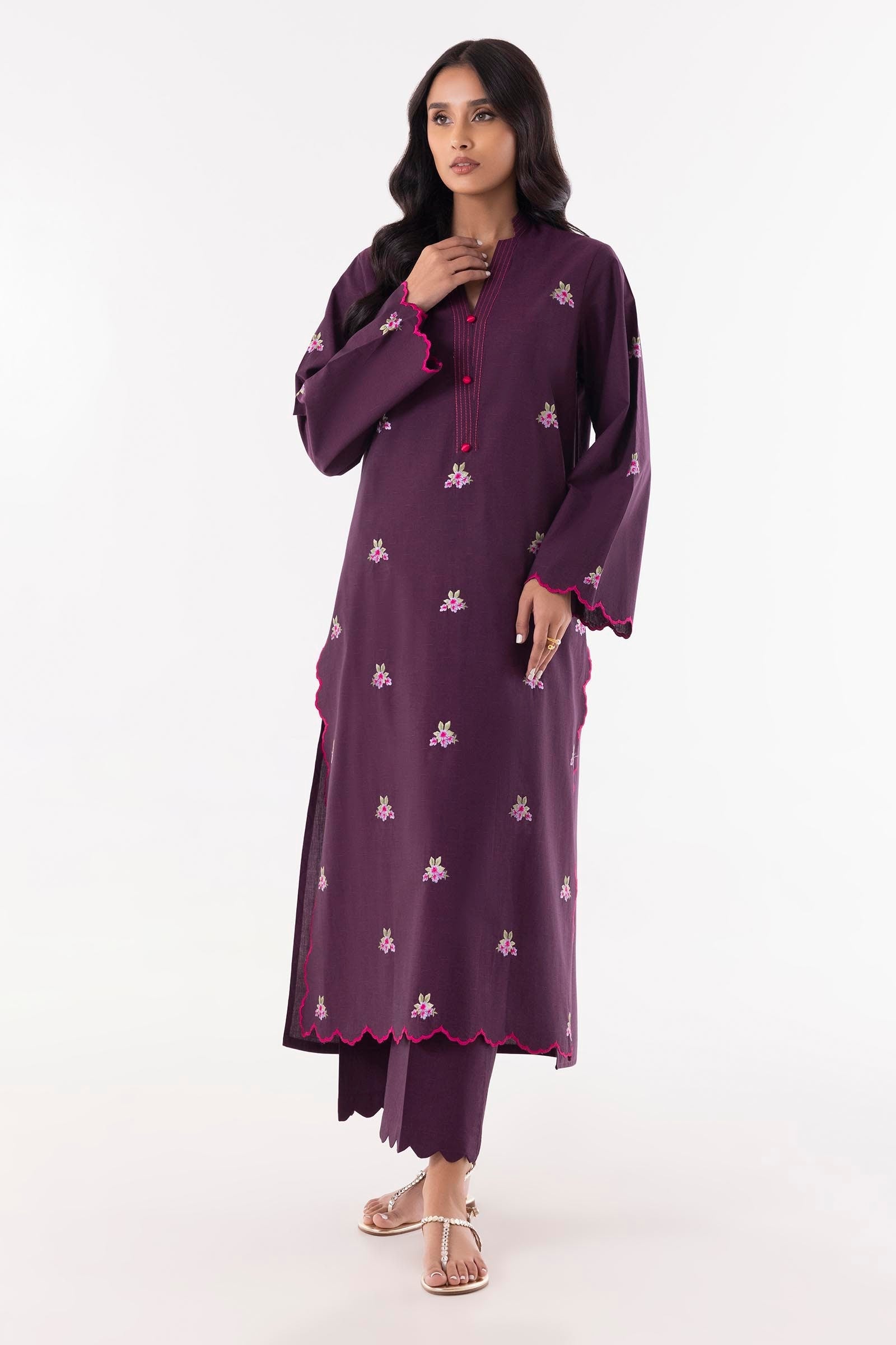 Stitched Purple Embroidered Shirt + Culotte