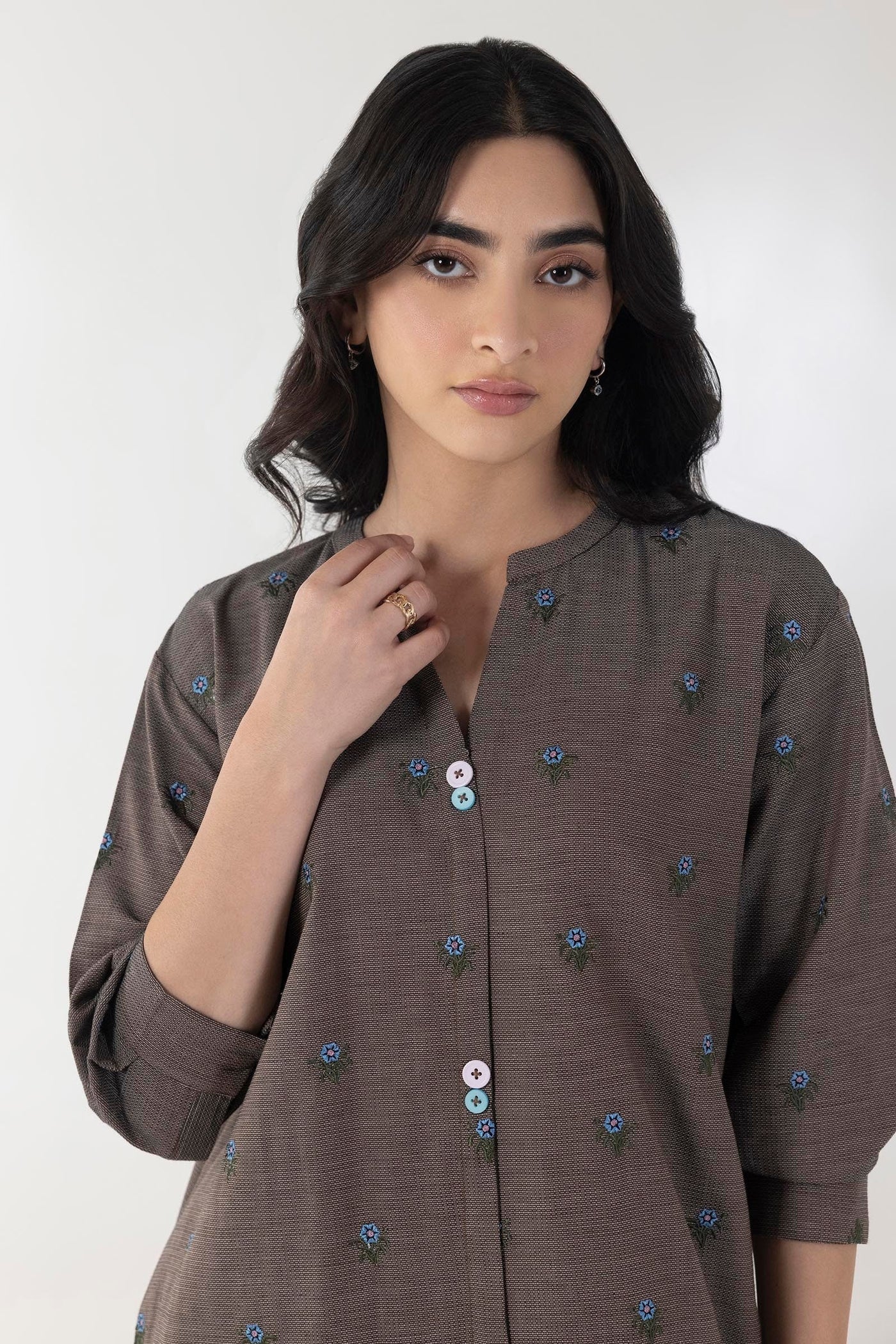 Stitched Brown Embroidered Shirt + Culotte