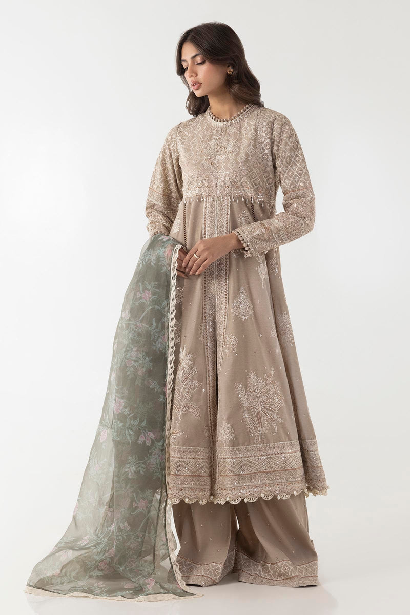 Stitched Embroidered Shirt + Culotte + Dupatta