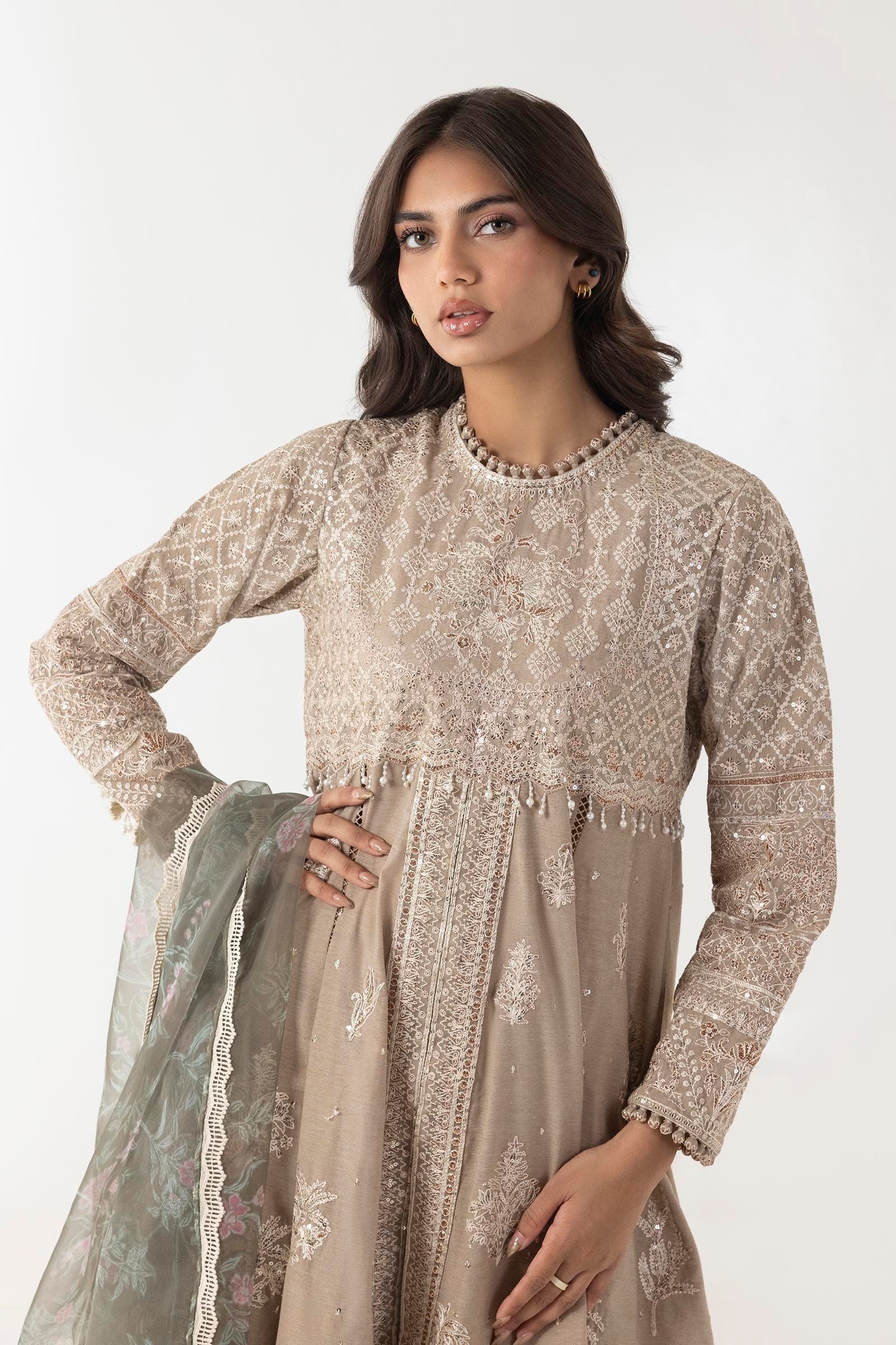 Stitched Embroidered Shirt + Culotte + Dupatta